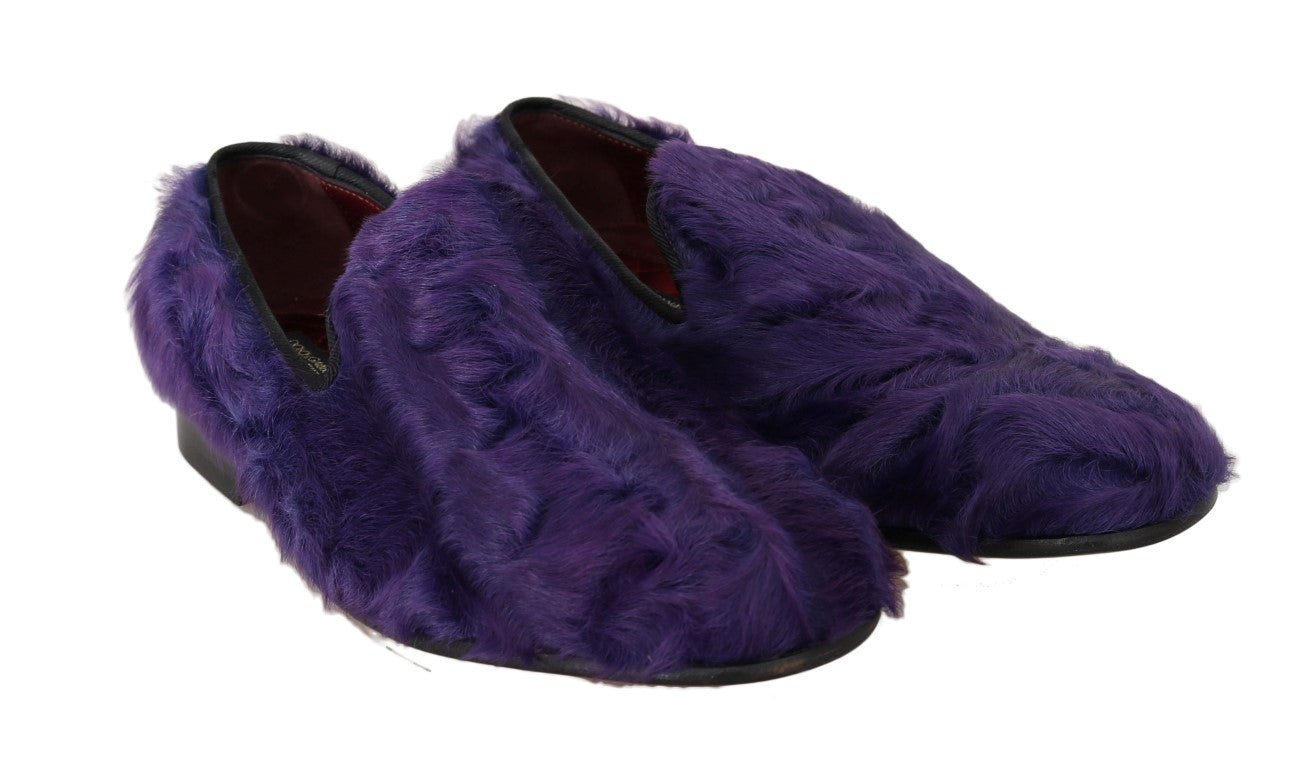 Mocassins en cuir et fourrure de mouton violet Dolce &amp; Gabbana