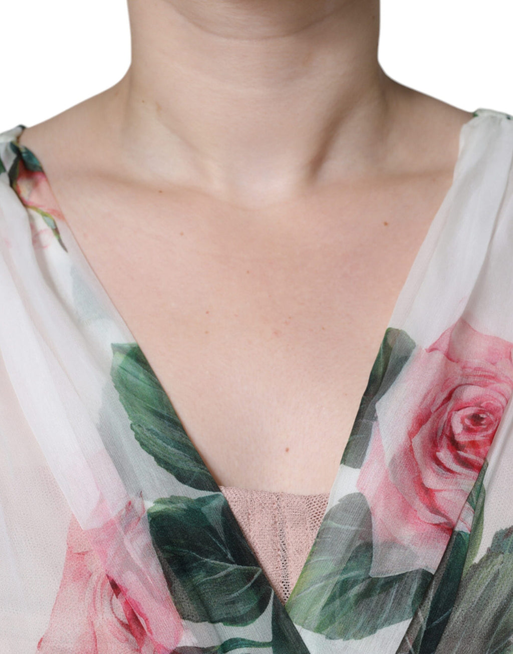 Robe mi-longue trapèze à imprimé floral en soie blanche Dolce &amp; Gabbana
