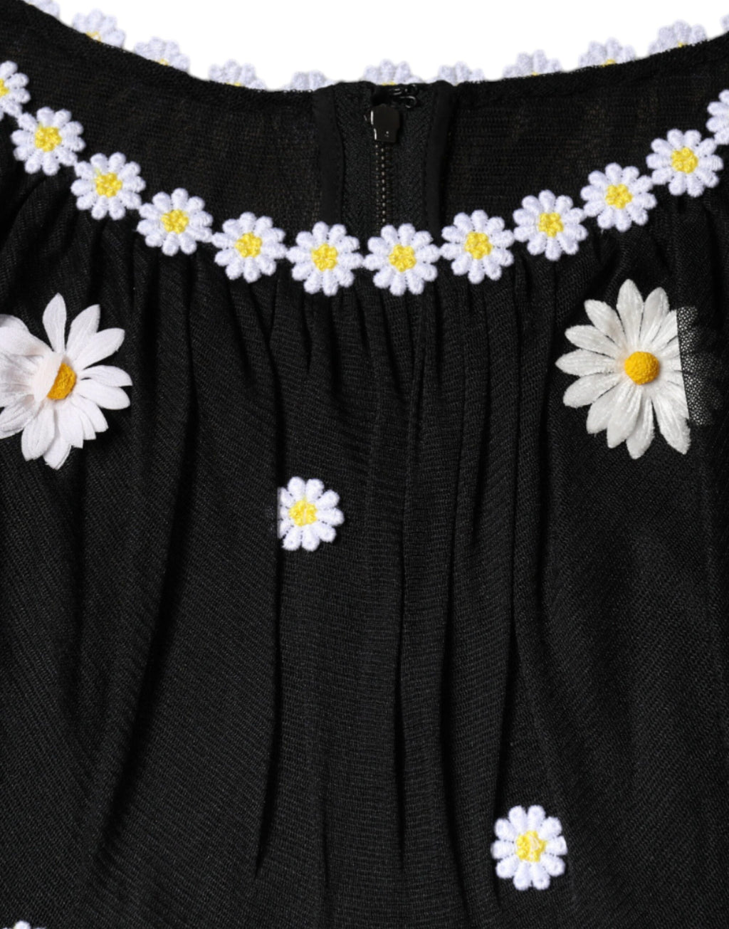 Robe longue trapèze en soie noire à imprimé marguerites Dolce &amp; Gabbana