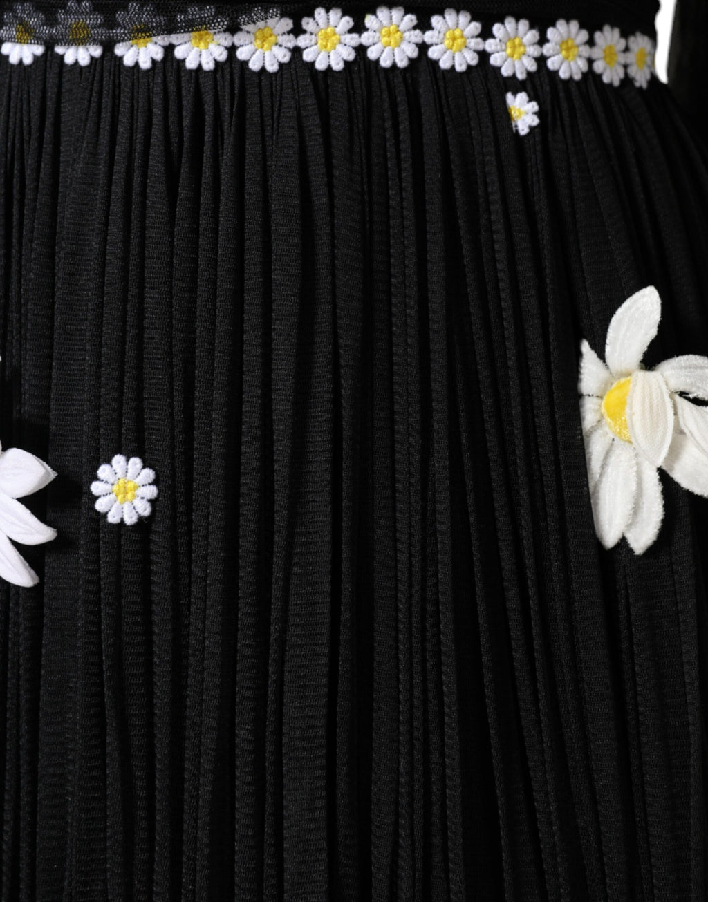 Robe longue trapèze en soie noire à imprimé marguerites Dolce &amp; Gabbana
