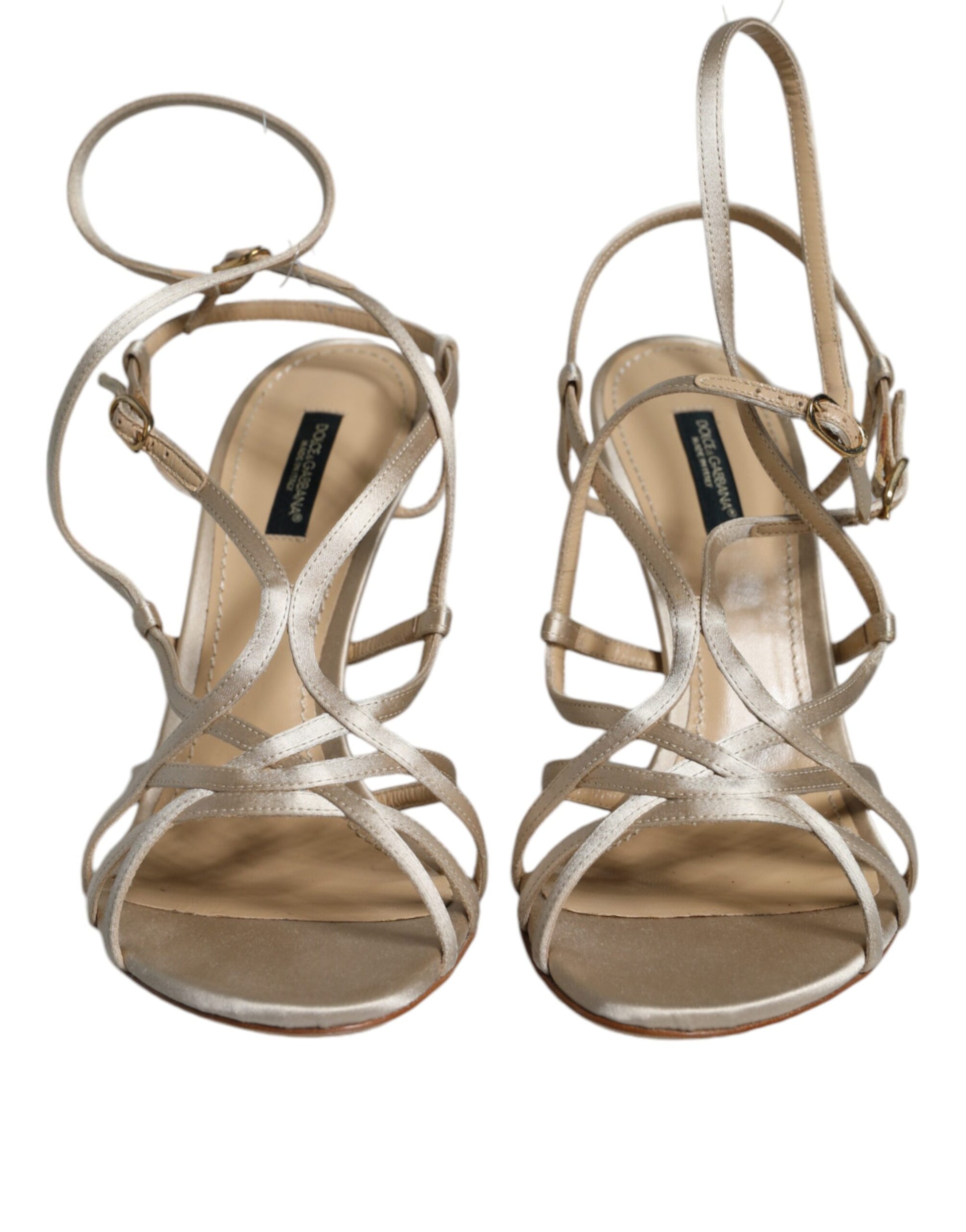 Sandales à talons aiguilles en cuir beige Dolce &amp; Gabbana