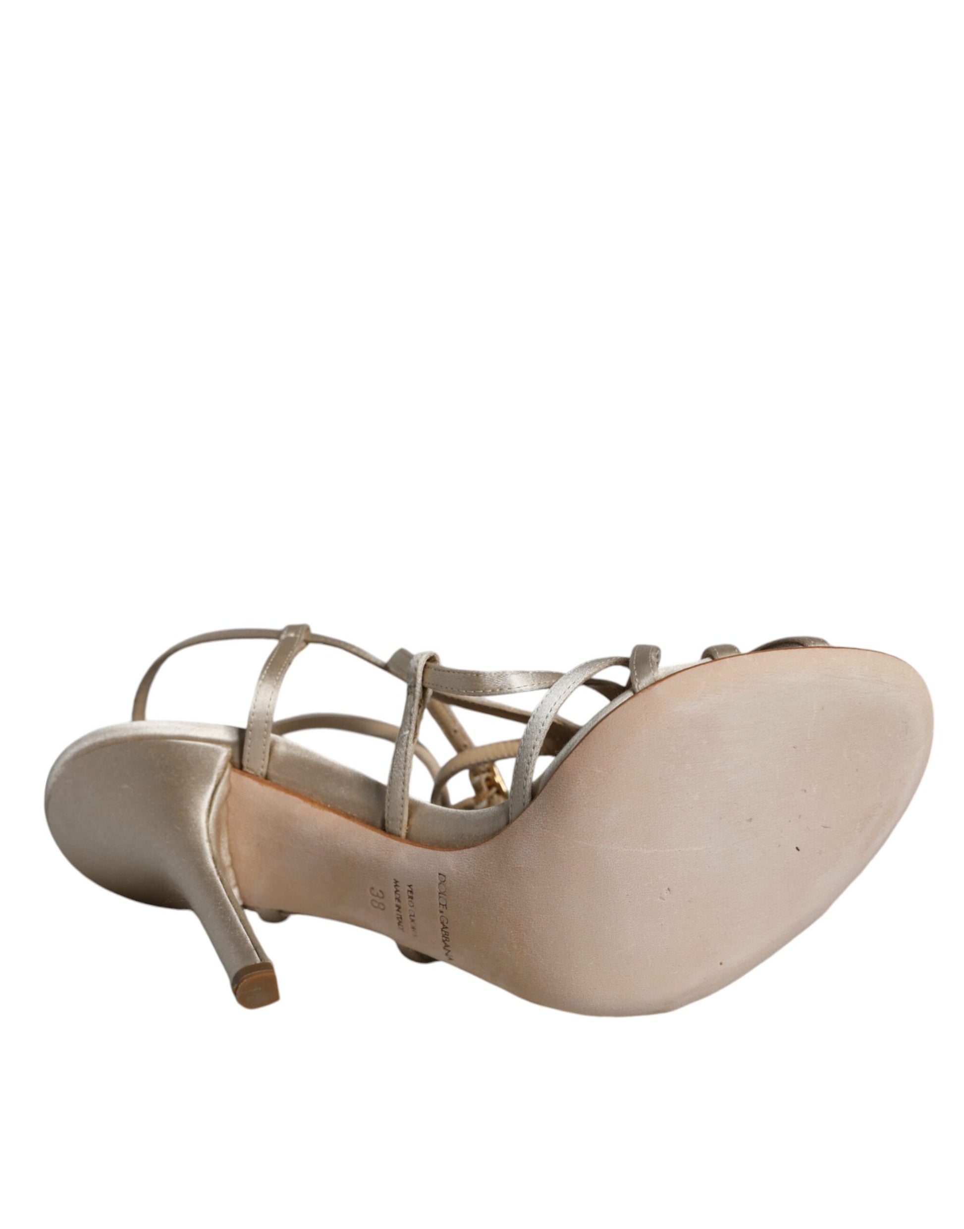 Sandales à talons aiguilles en cuir beige Dolce &amp; Gabbana