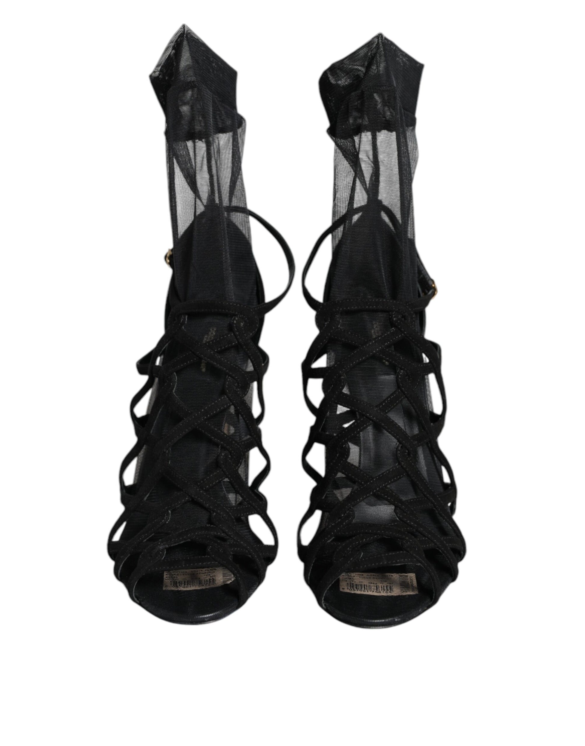 Sandales à talons extensibles en tulle noir Dolce &amp; Gabbana