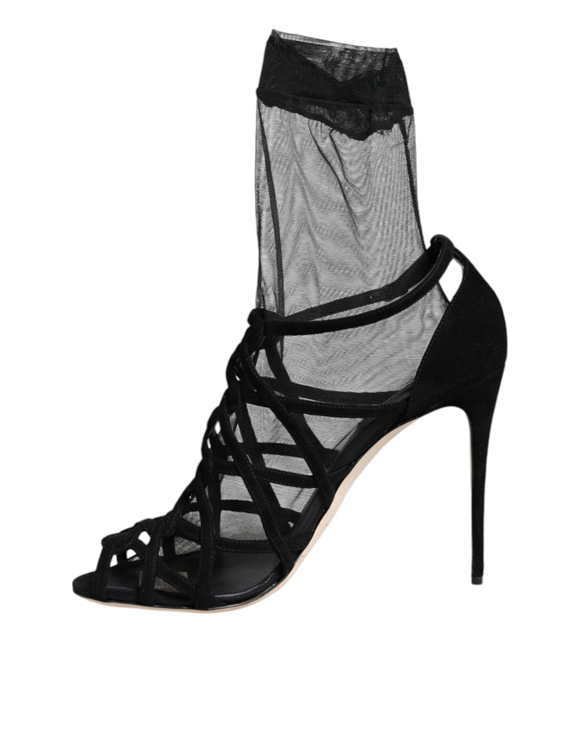 Sandales à talons extensibles en tulle noir Dolce &amp; Gabbana