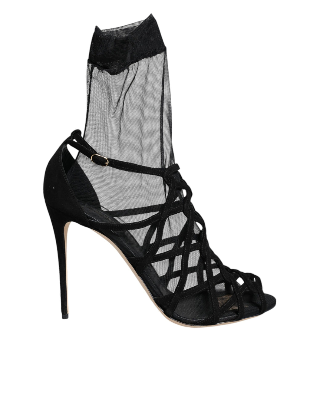 Sandales à talons extensibles en tulle noir Dolce &amp; Gabbana