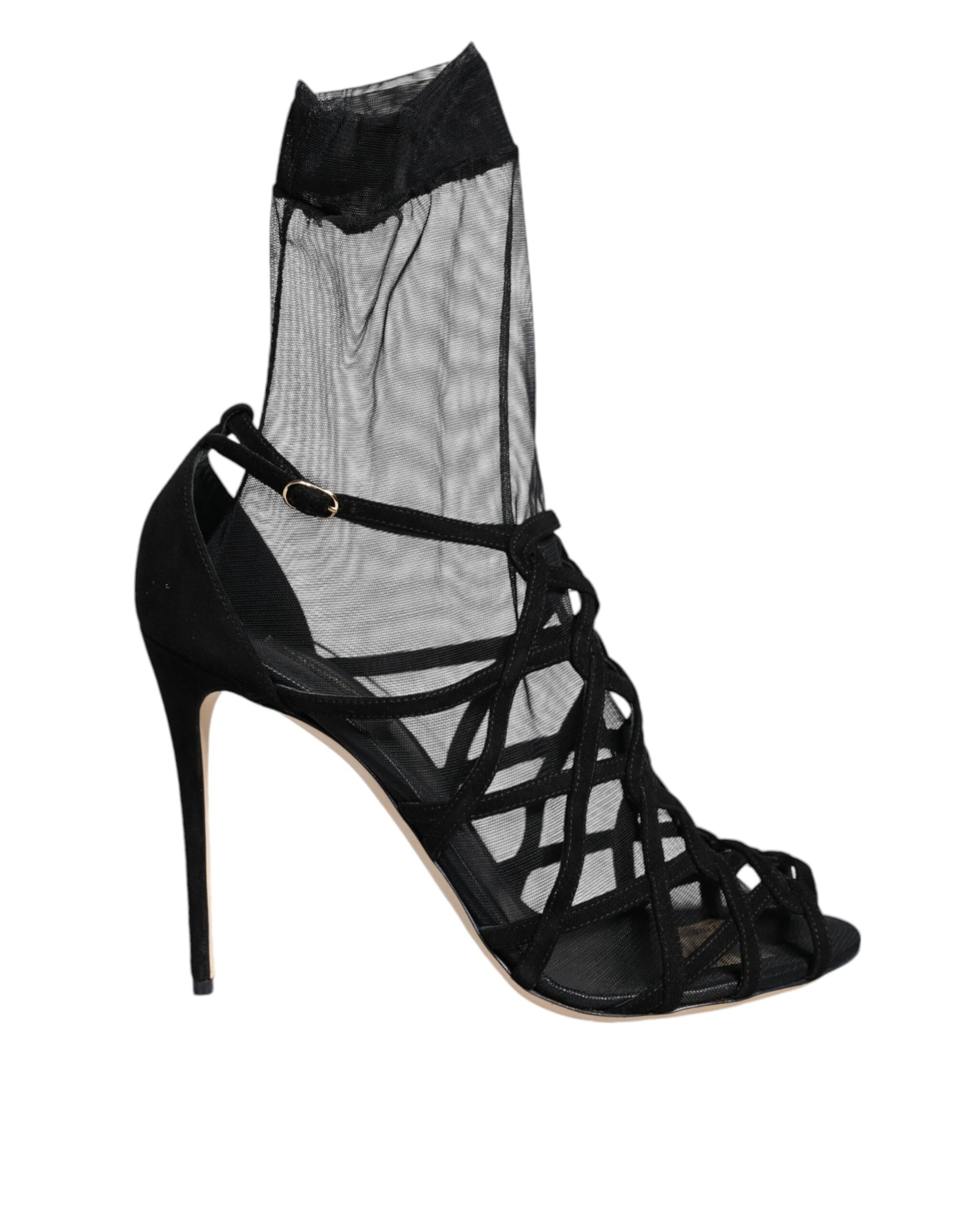 Sandales à talons extensibles en tulle noir Dolce &amp; Gabbana
