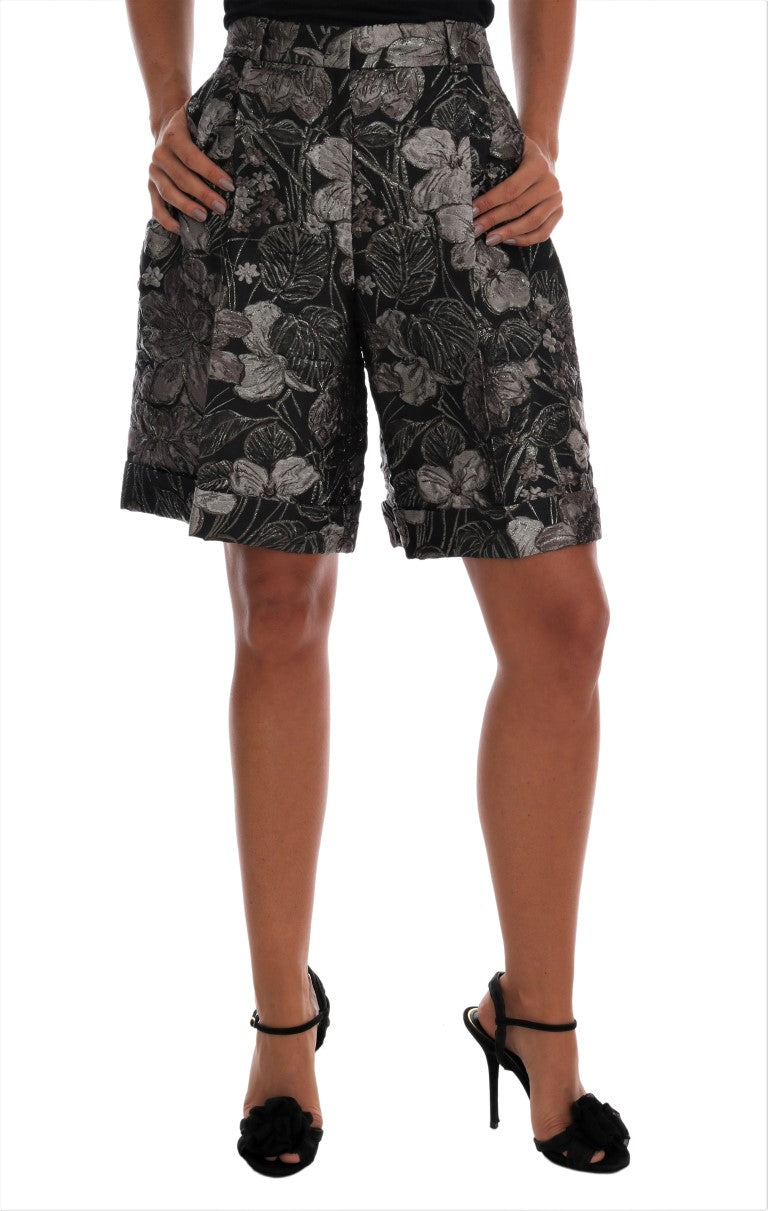 Short taille haute en brocart fleuri gris Dolce &amp; Gabbana