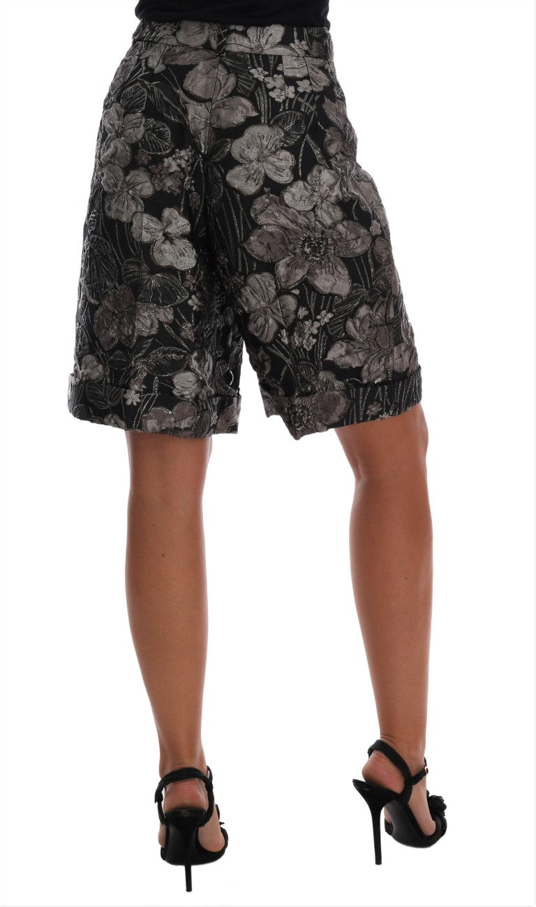 Short taille haute en brocart fleuri gris Dolce &amp; Gabbana