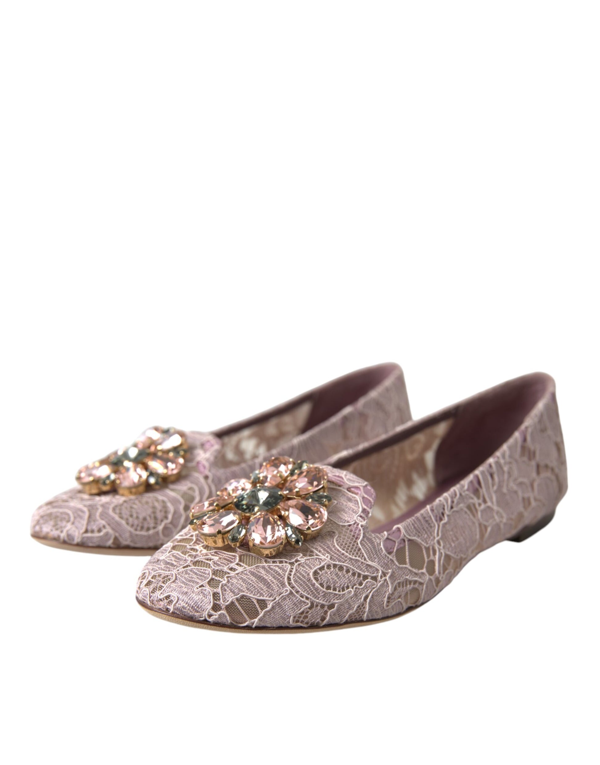 Mocassins ballerines en dentelle et cristaux roses Dolce &amp; Gabbana
