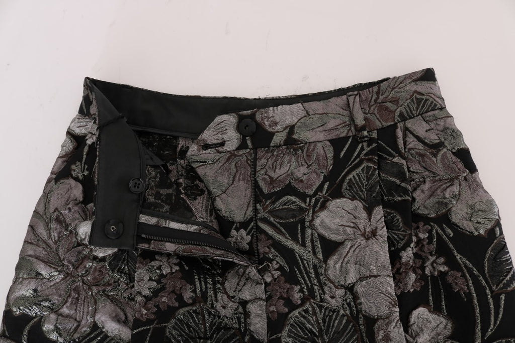 Short taille haute en brocart fleuri gris Dolce &amp; Gabbana