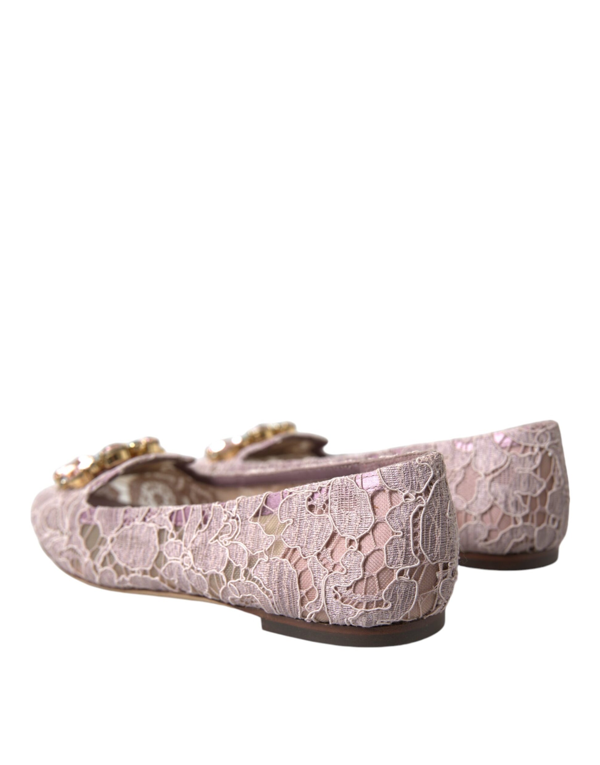 Mocassins ballerines en dentelle et cristaux roses Dolce &amp; Gabbana