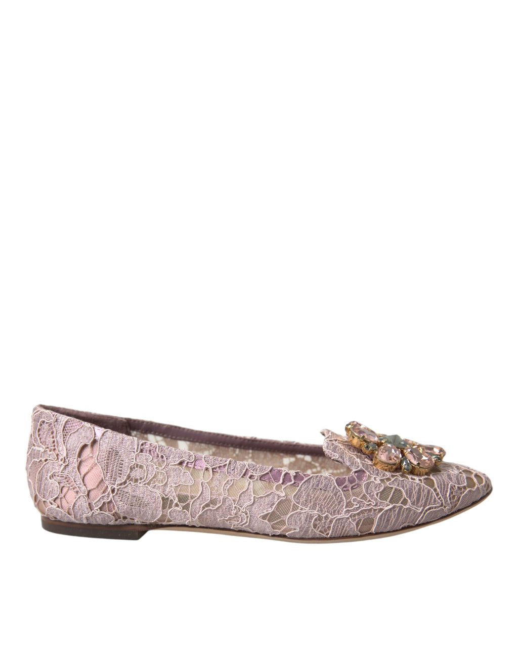 Mocassins ballerines en dentelle et cristaux roses Dolce &amp; Gabbana