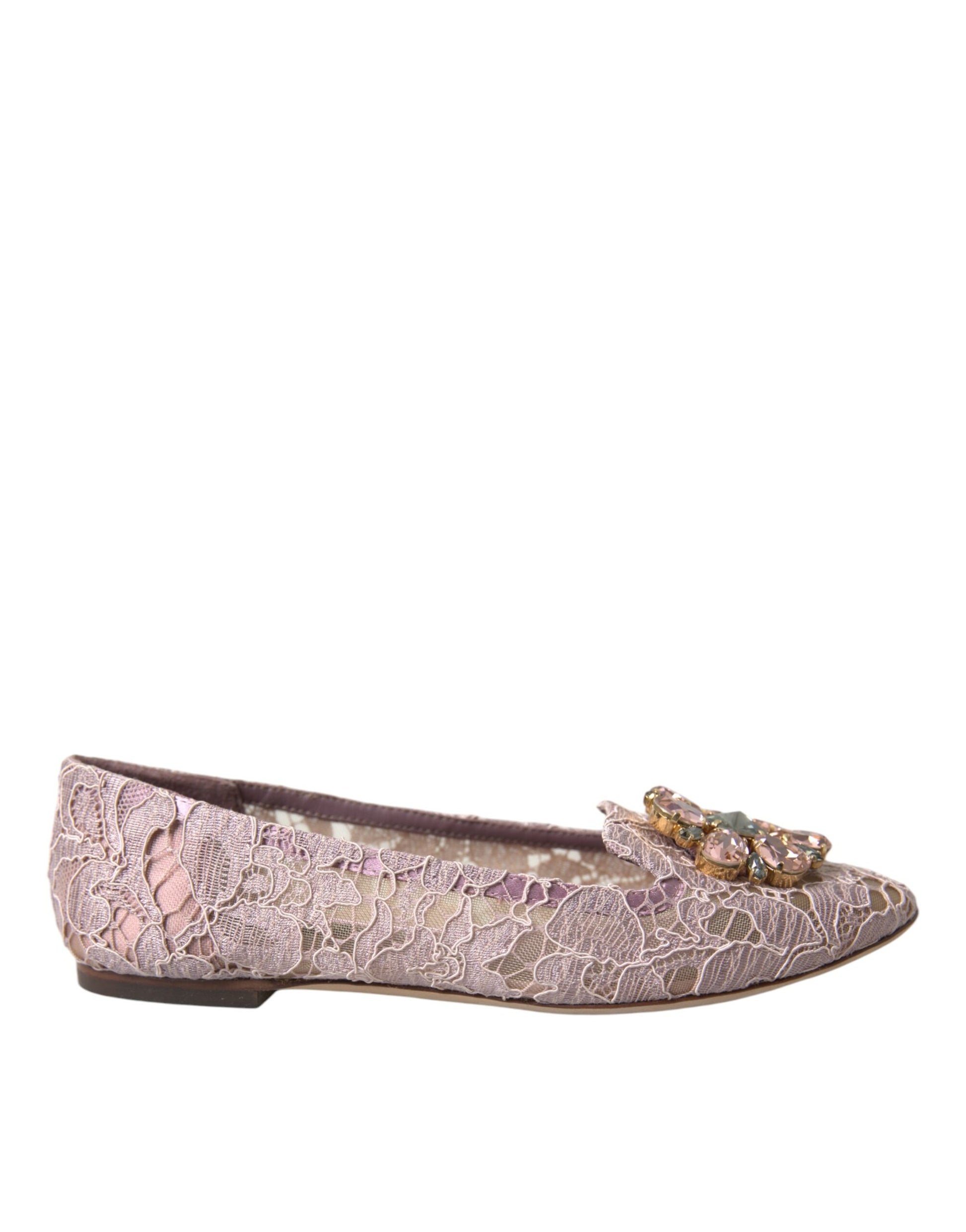 Mocassins ballerines en dentelle et cristaux roses Dolce &amp; Gabbana