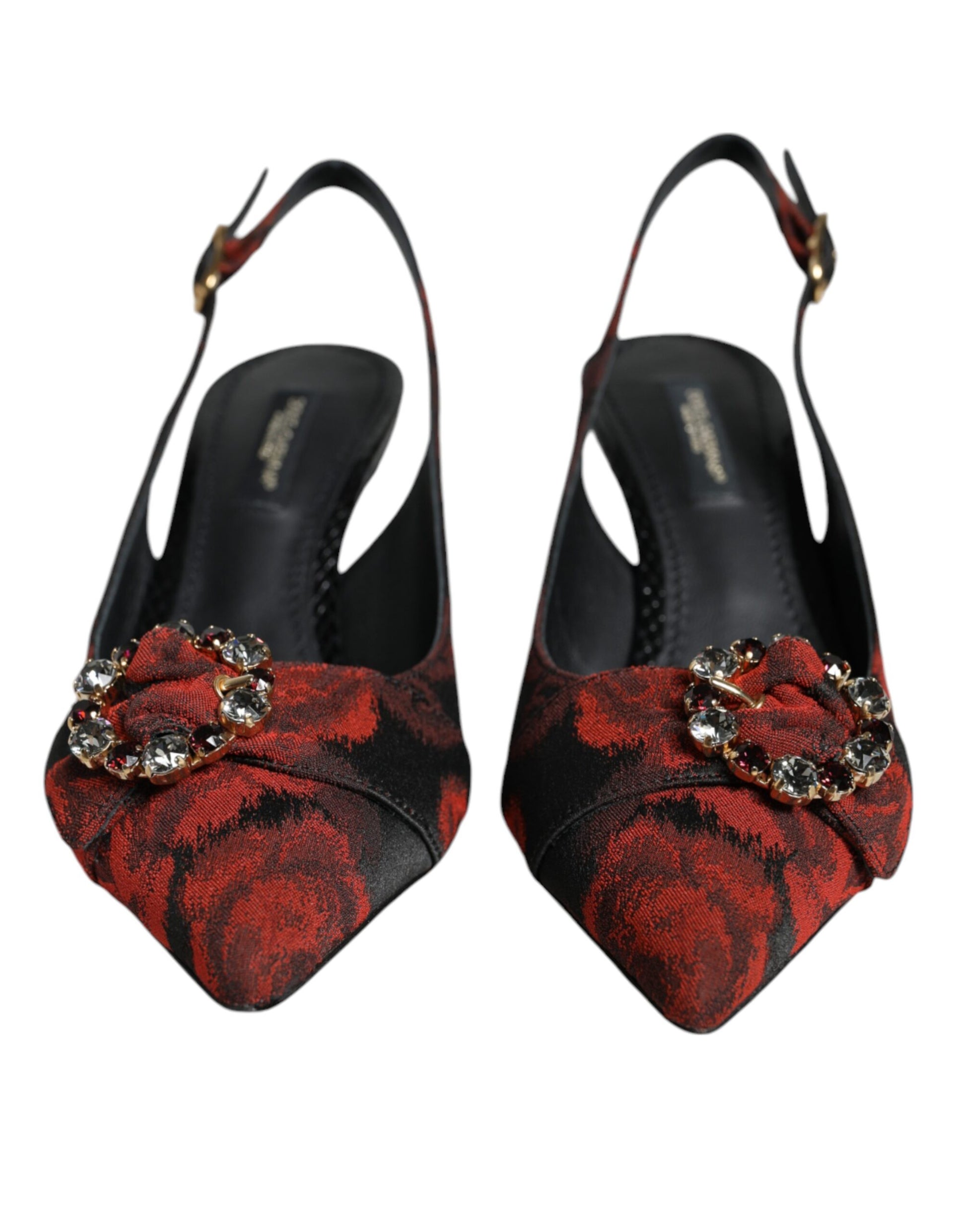 Chaussures à talon et bride arrière Dolce &amp; Gabbana à fleurs noires et rouges en cristal