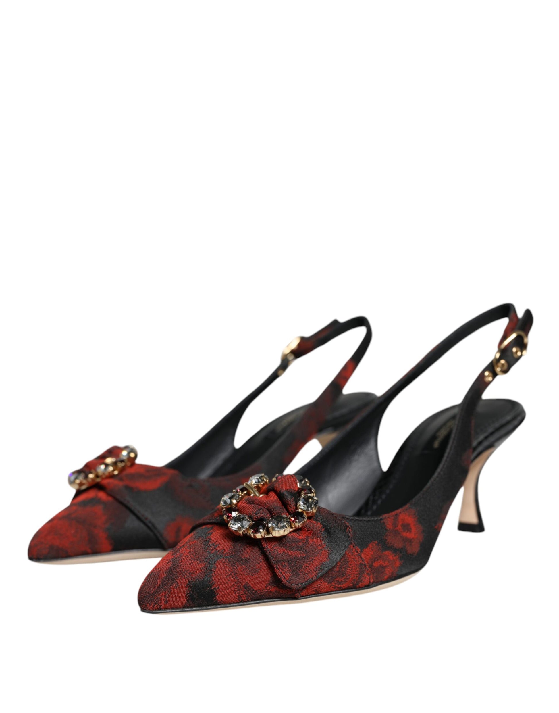 Chaussures à talon et bride arrière Dolce &amp; Gabbana à fleurs noires et rouges en cristal