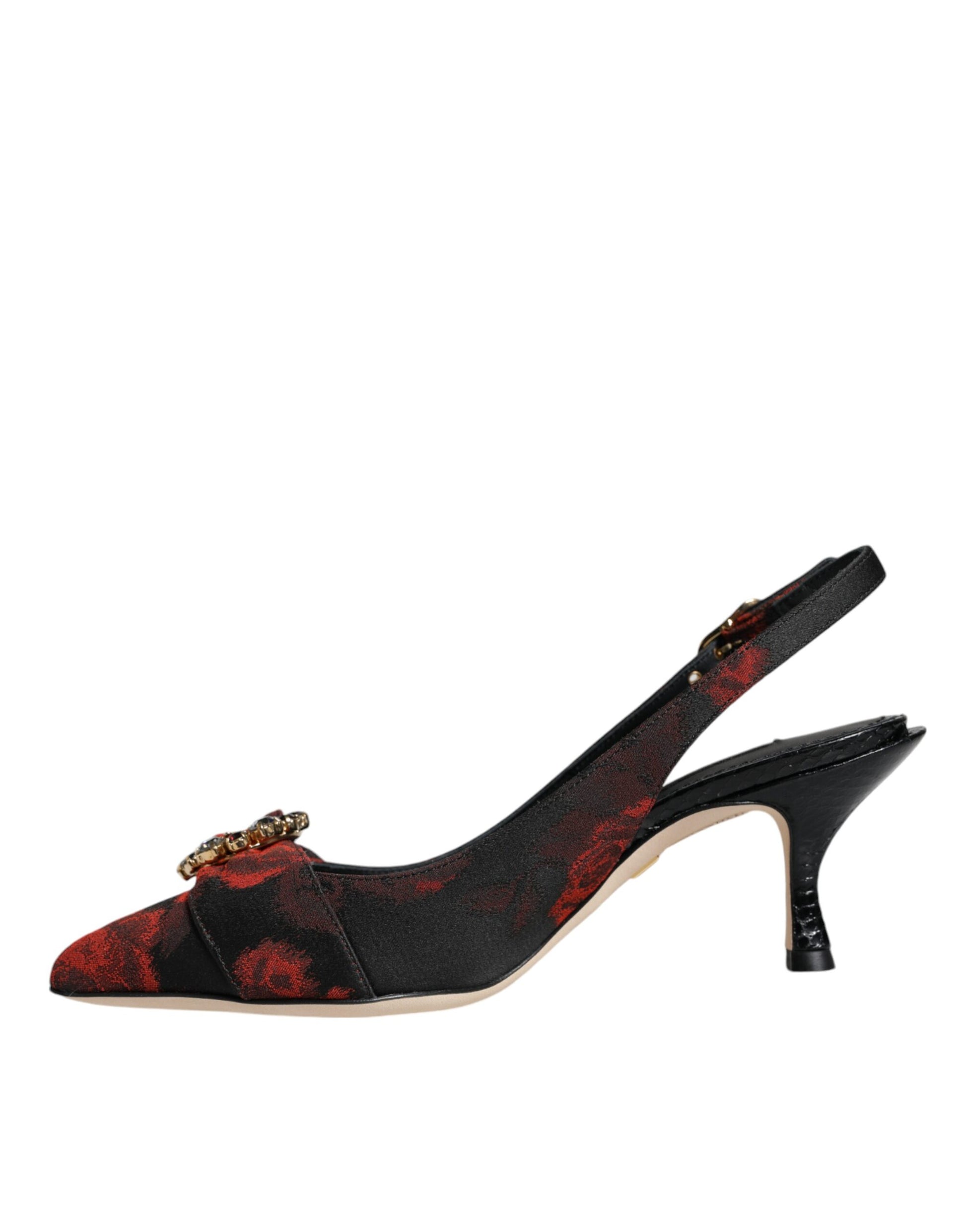 Chaussures à talon et bride arrière Dolce &amp; Gabbana à fleurs noires et rouges en cristal