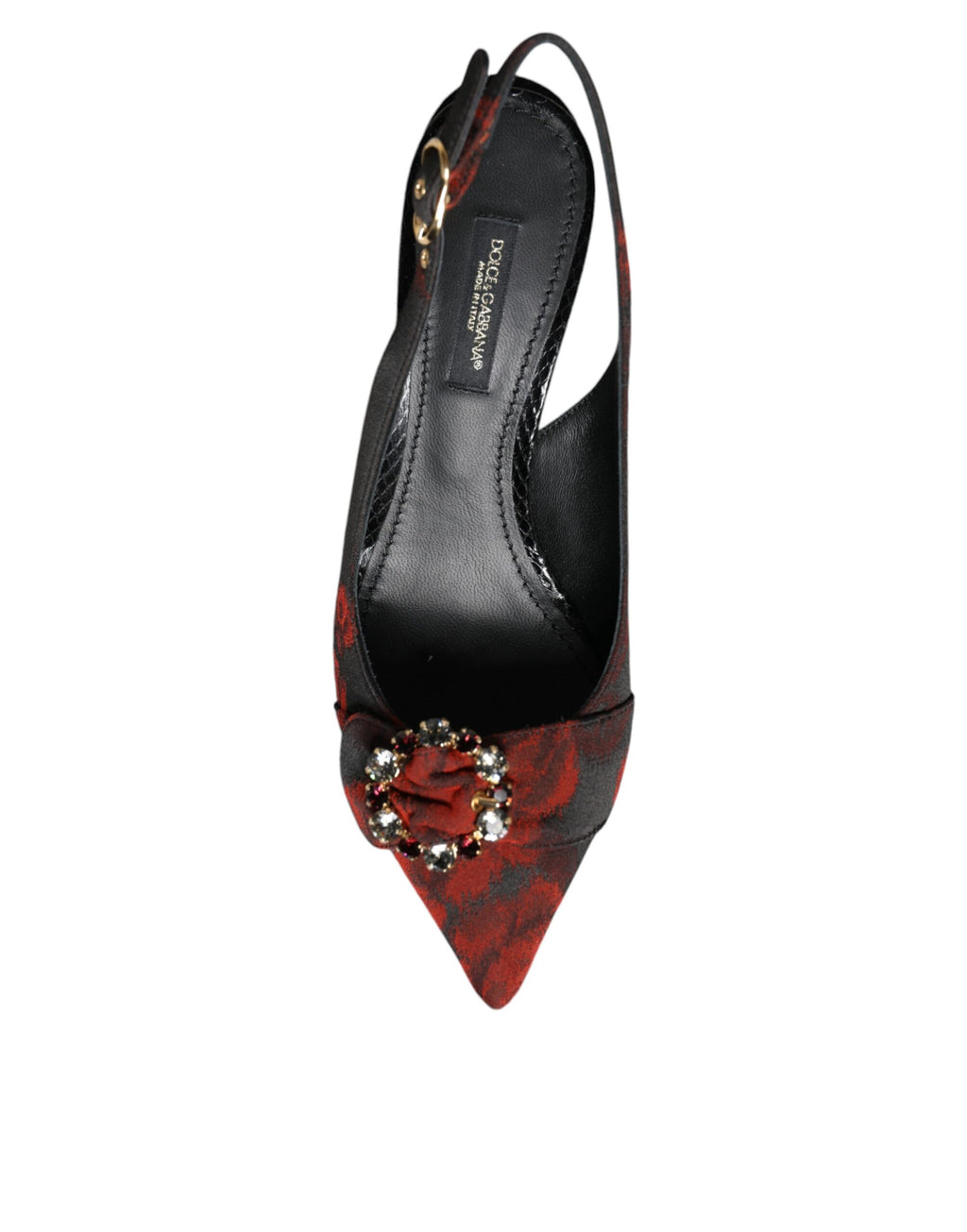 Chaussures à talon et bride arrière Dolce &amp; Gabbana à fleurs noires et rouges en cristal
