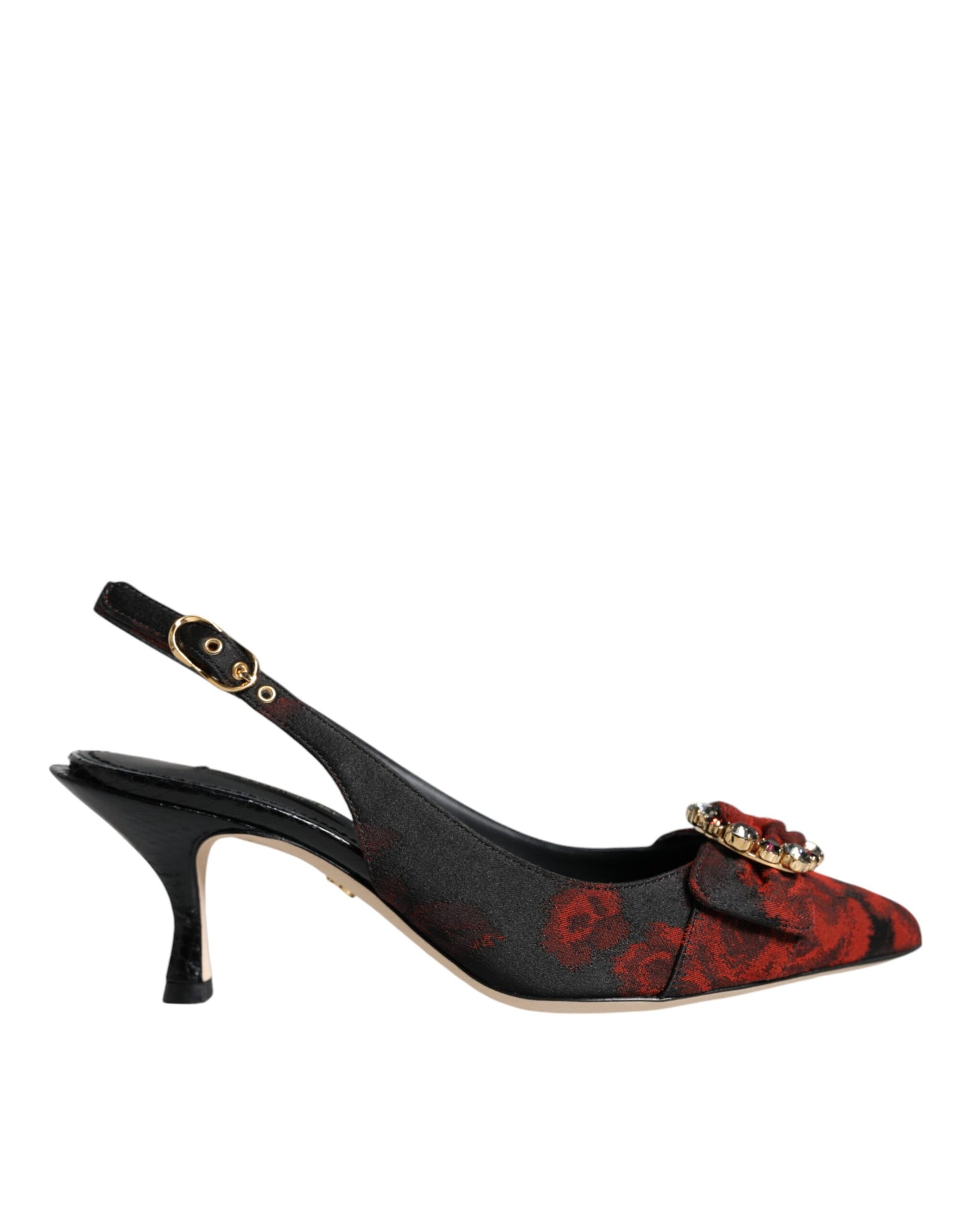 Chaussures à talon et bride arrière Dolce &amp; Gabbana à fleurs noires et rouges en cristal
