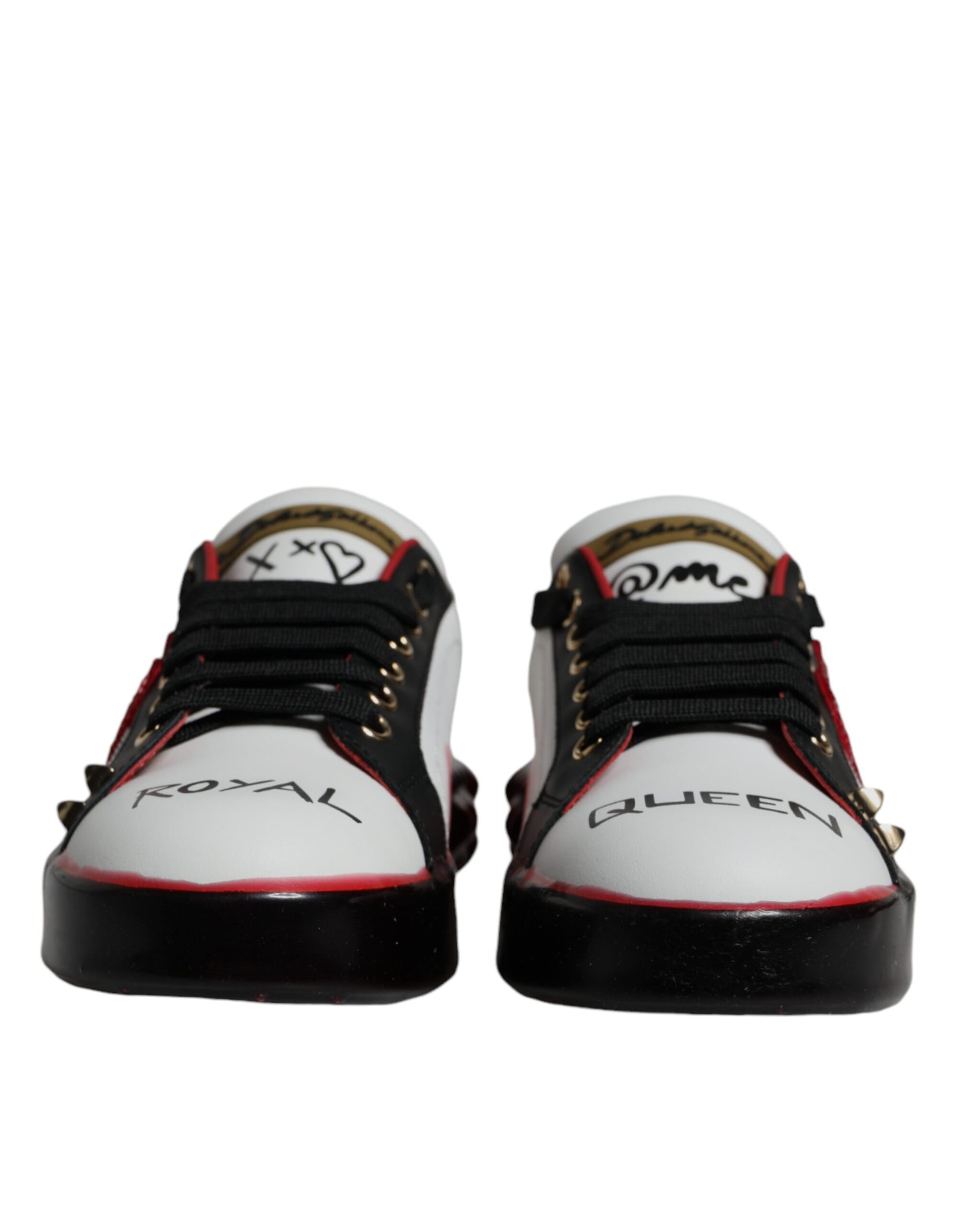 Baskets Portofino en cuir blanc et rouge à cristaux Dolce &amp; Gabbana