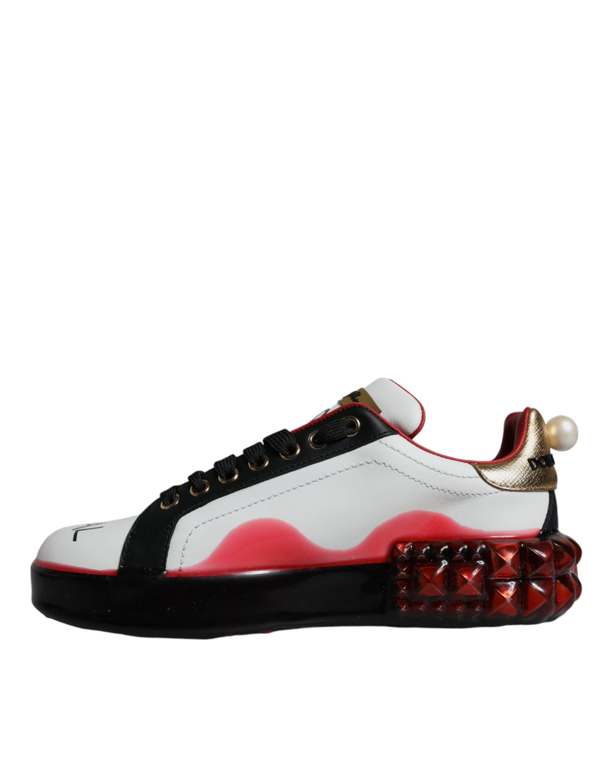 Baskets Portofino en cuir blanc et rouge à cristaux Dolce &amp; Gabbana