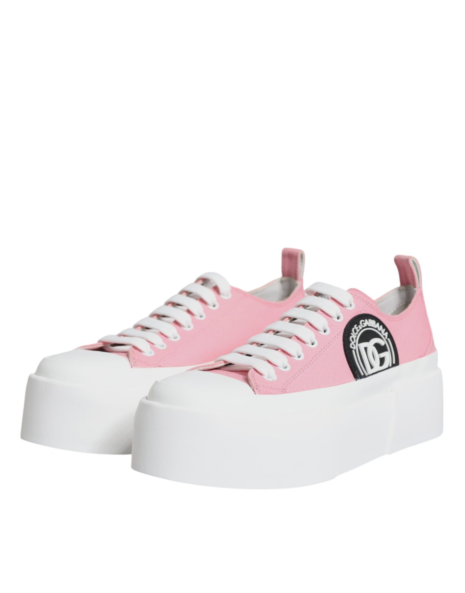 Baskets basses Dolce &amp; Gabbana en toile rose et blanche avec logo