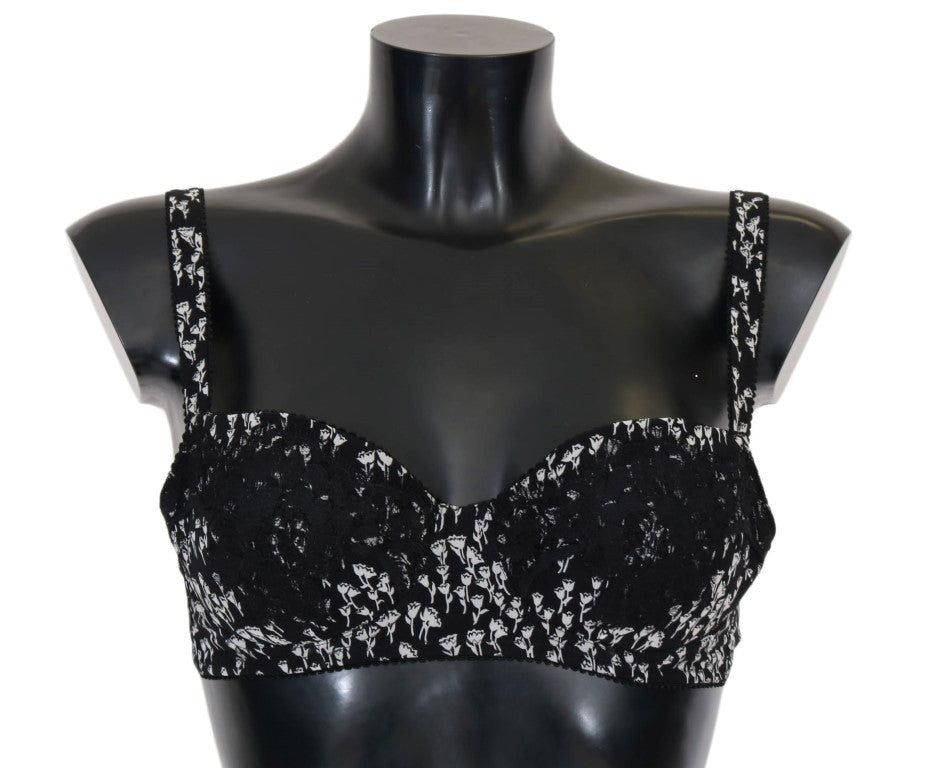 Soutien-gorge Dolce &amp; Gabbana en soie noire et dentelle blanche extensible
