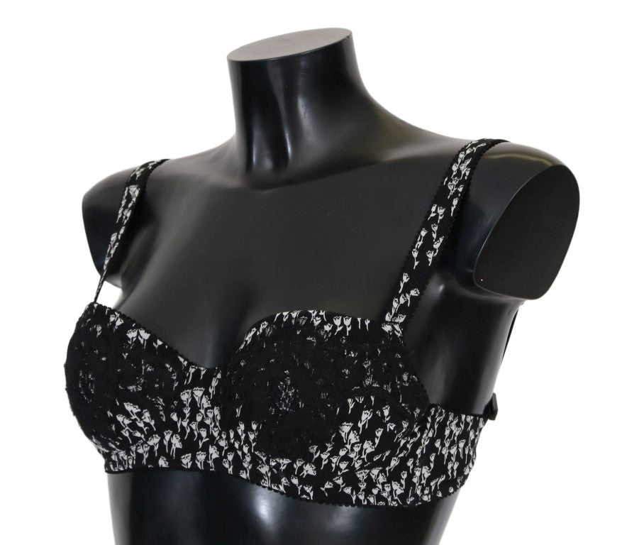 Soutien-gorge Dolce &amp; Gabbana en soie noire et dentelle blanche extensible