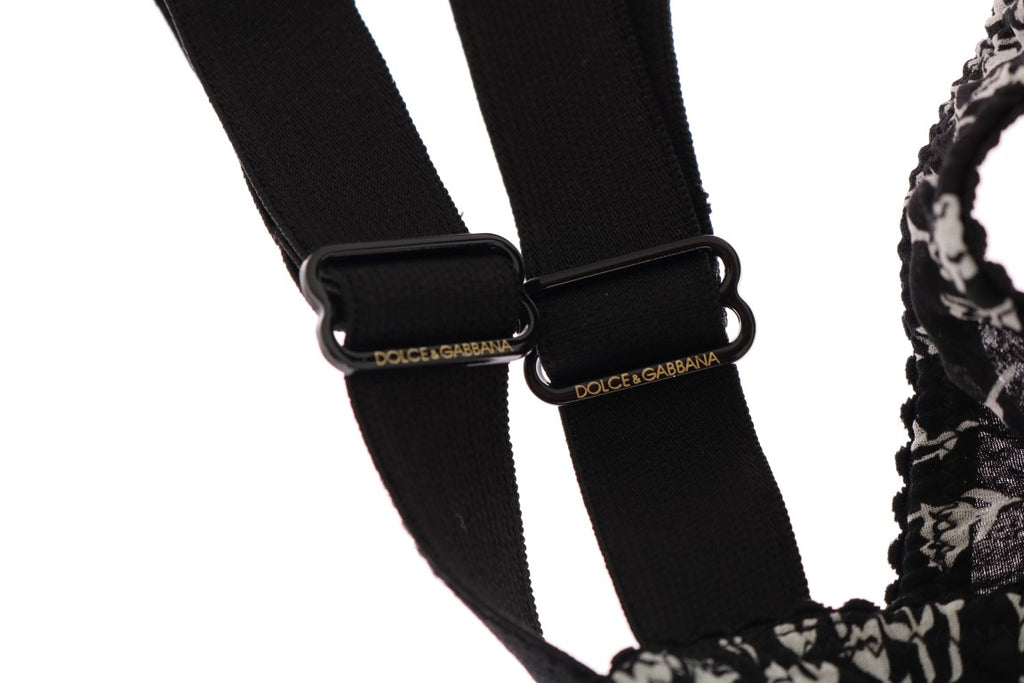 Soutien-gorge Dolce &amp; Gabbana en soie noire et dentelle blanche extensible