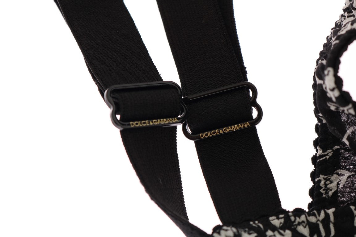 Soutien-gorge Dolce &amp; Gabbana en soie noire et dentelle blanche extensible