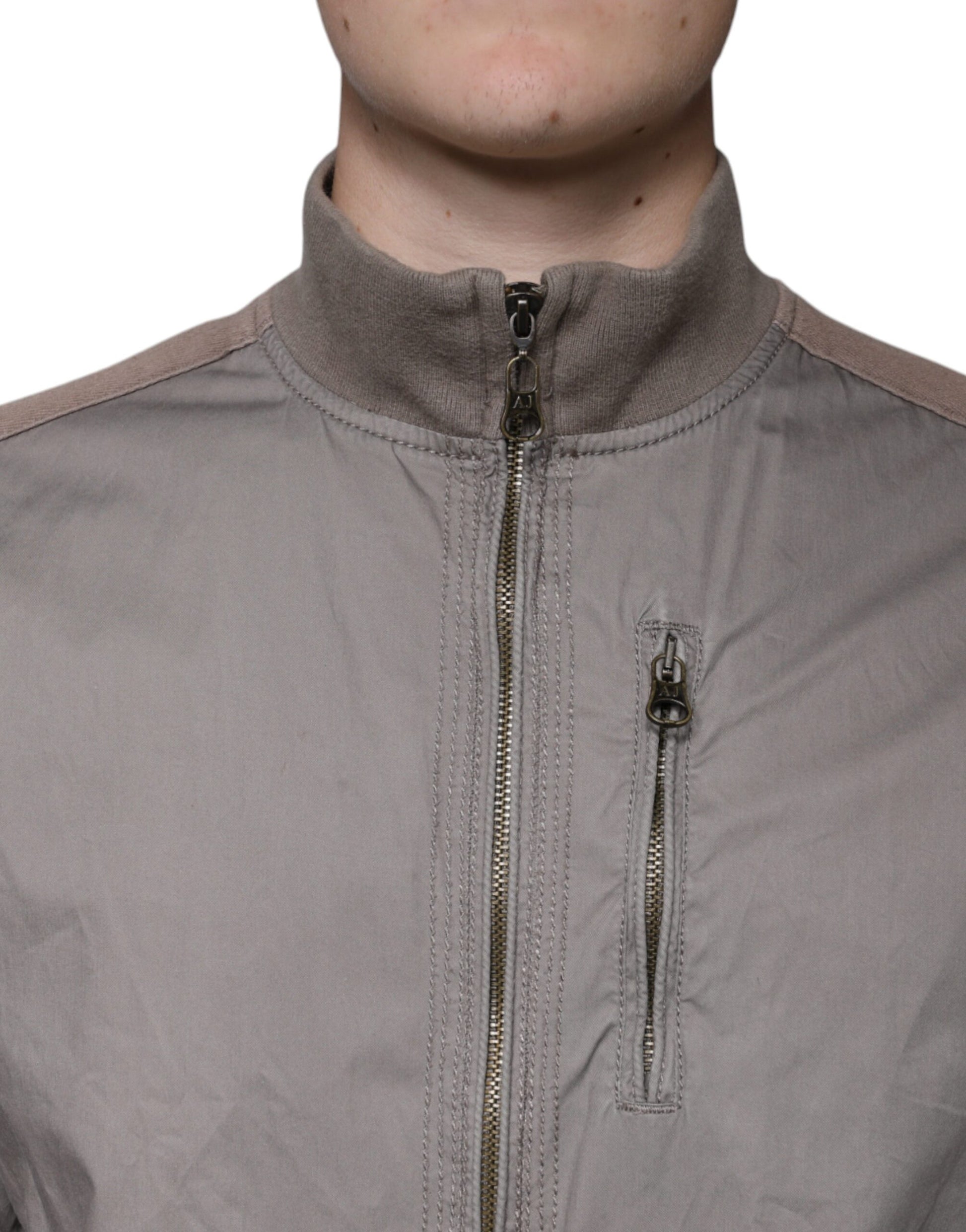 Veste bomber zippée en coton marron Armani Jeans avec logo