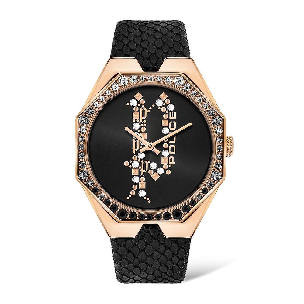 Montre Police en cuir noir