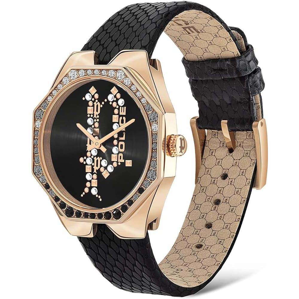 Montre Police en cuir noir