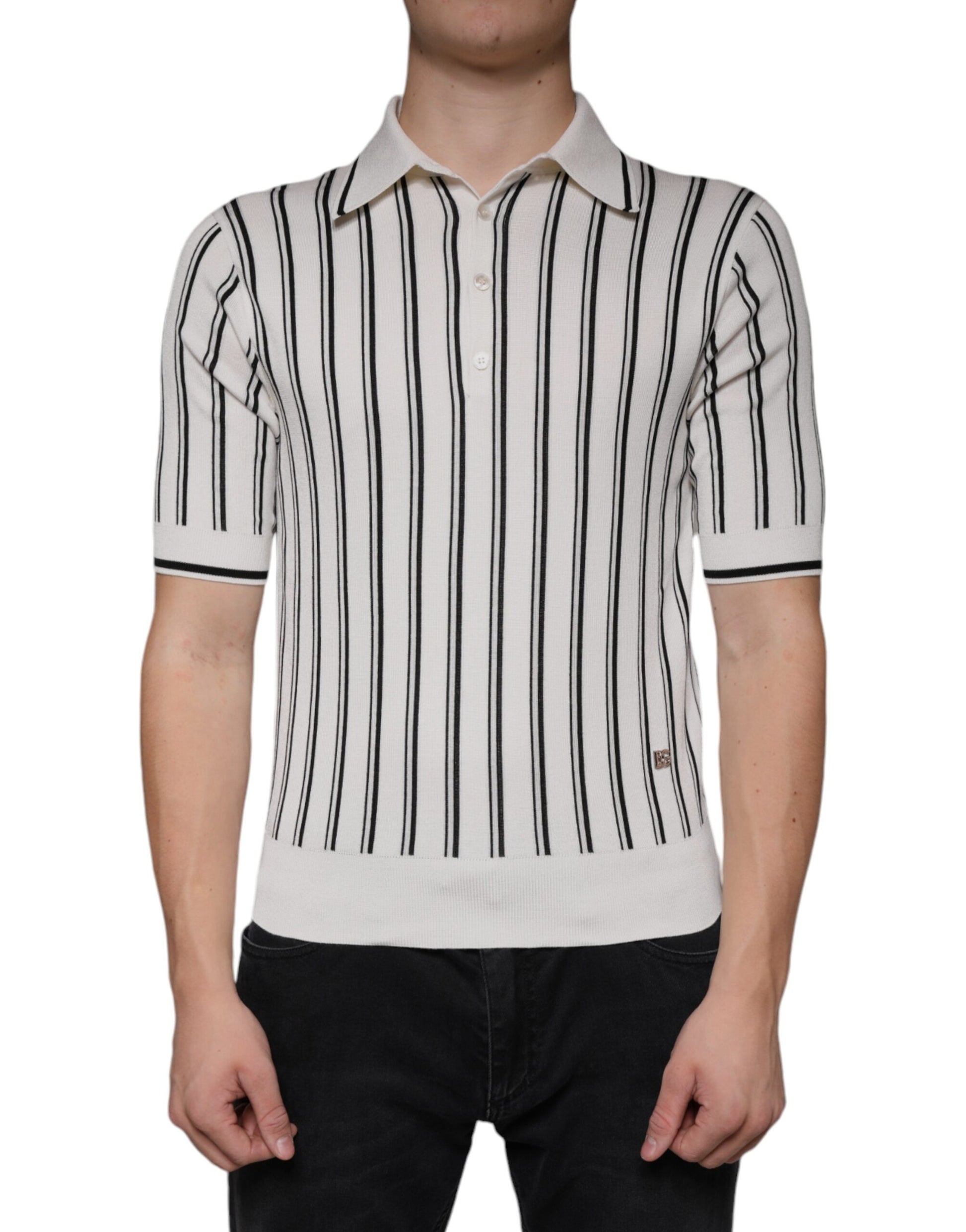 T-shirt polo à manches courtes Dolce &amp; Gabbana à rayures blanches et noires
