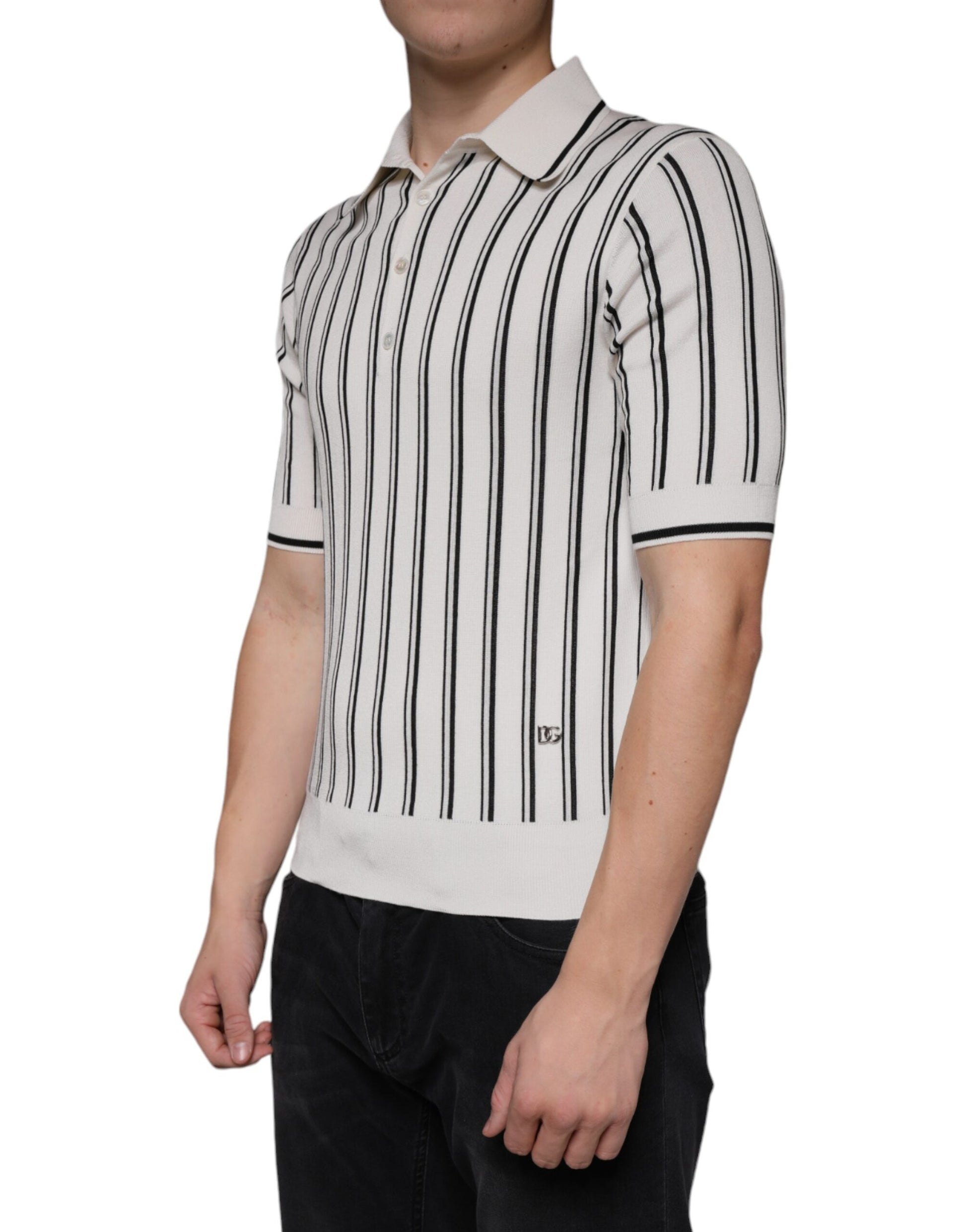 T-shirt polo à manches courtes Dolce &amp; Gabbana à rayures blanches et noires