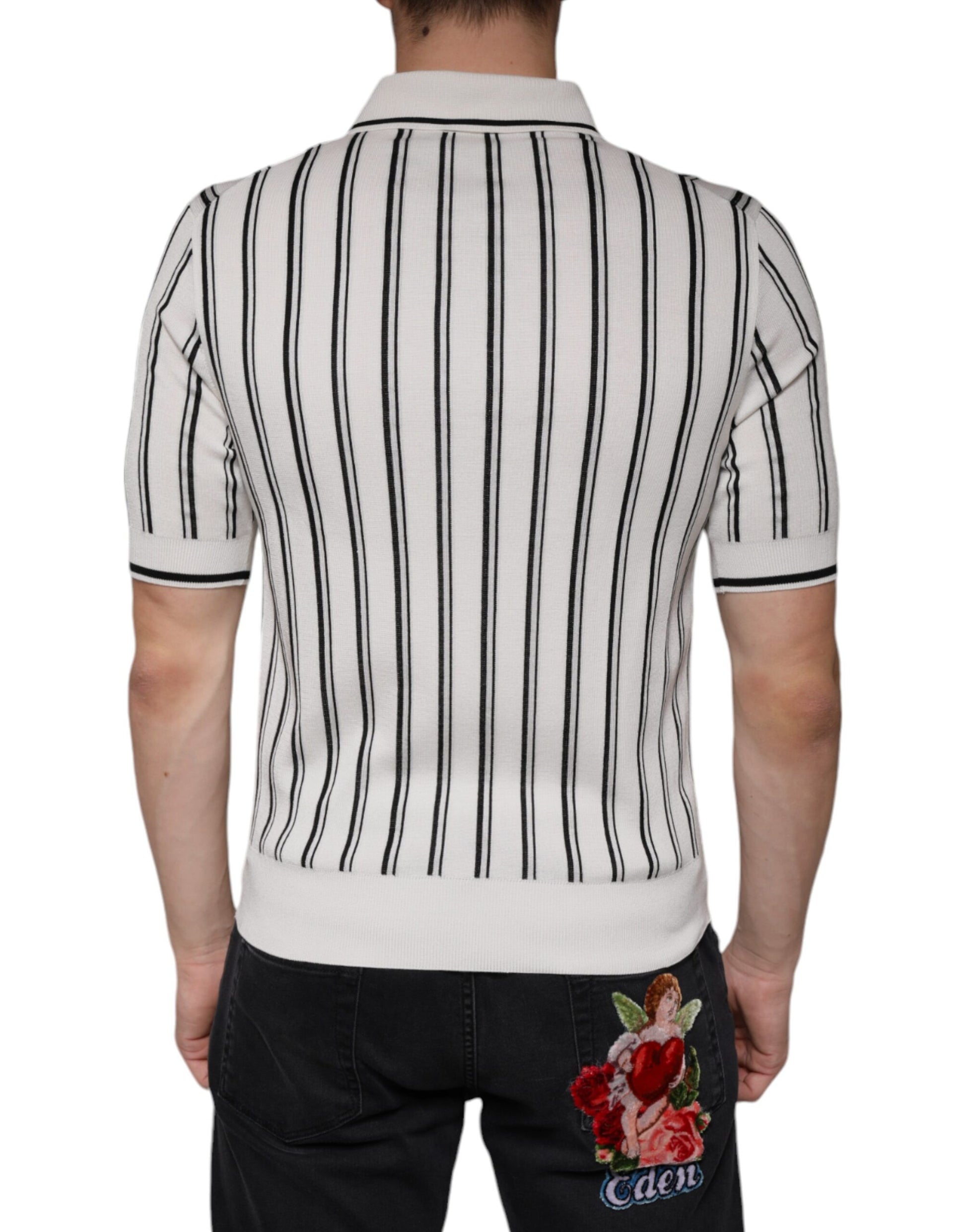 T-shirt polo à manches courtes Dolce &amp; Gabbana à rayures blanches et noires