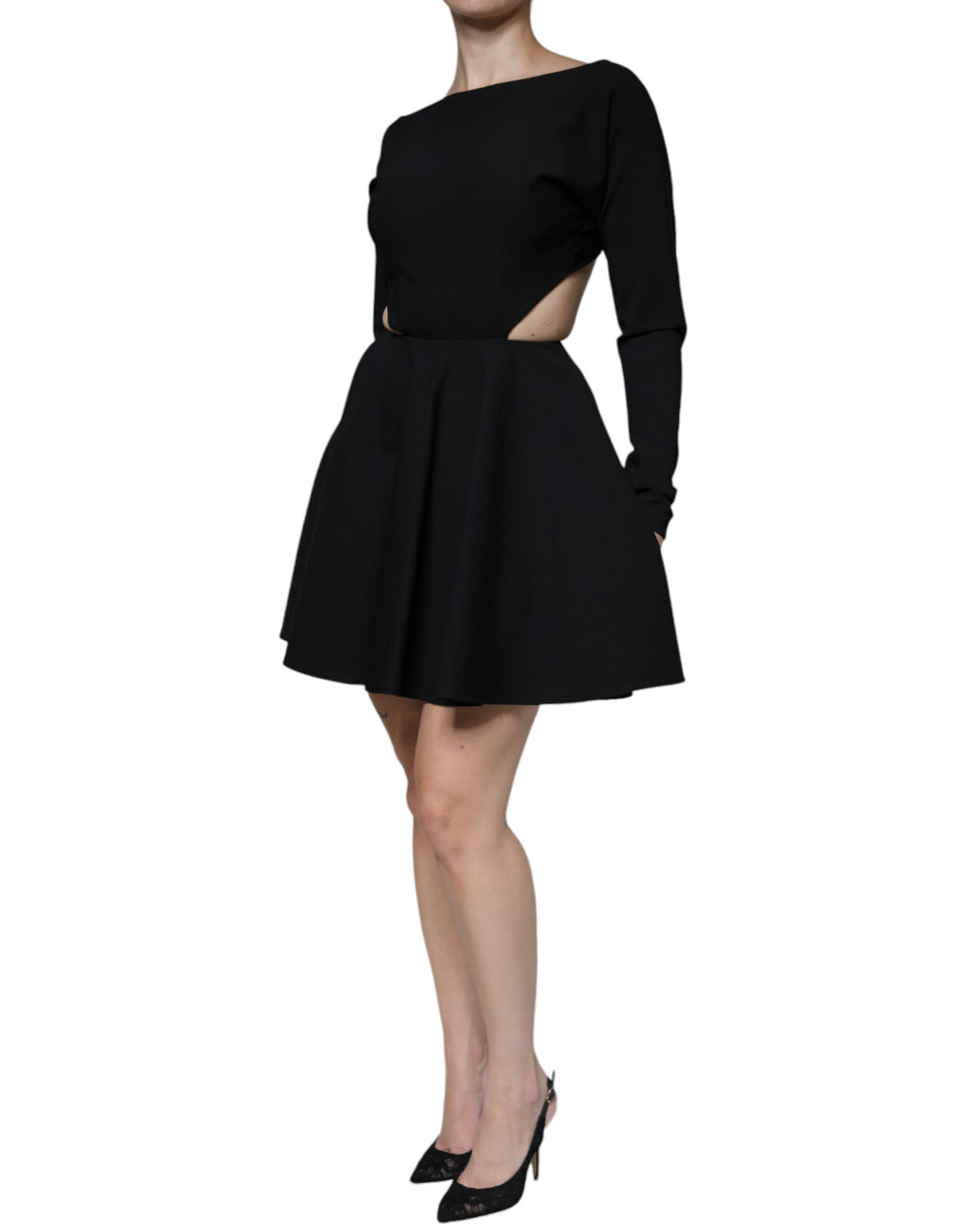 Robe courte trapèze à manches longues en viscose noire Dolce &amp; Gabbana
