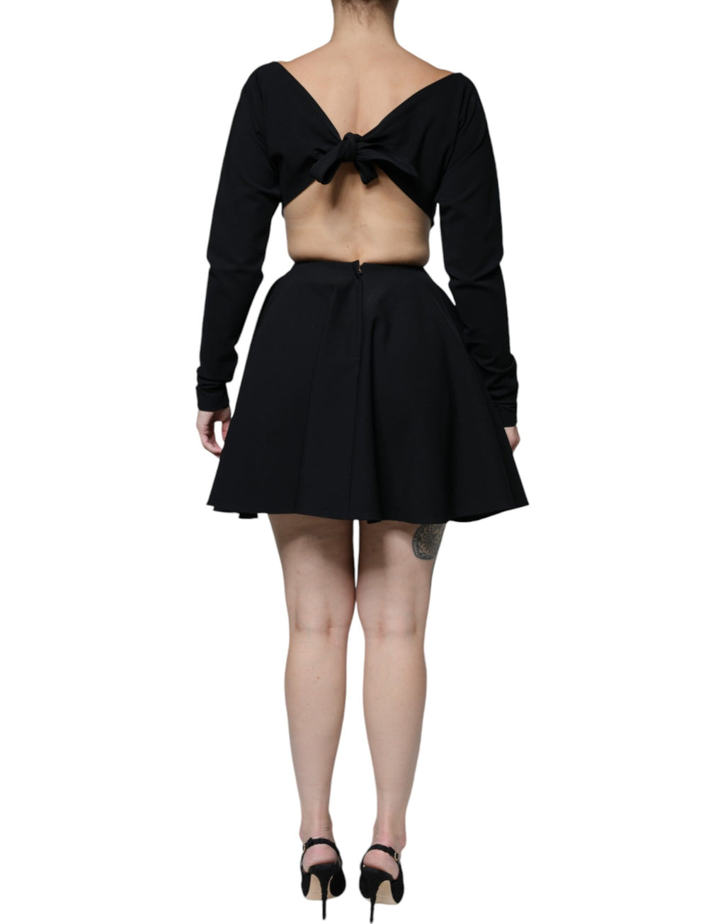 Robe courte trapèze à manches longues en viscose noire Dolce &amp; Gabbana