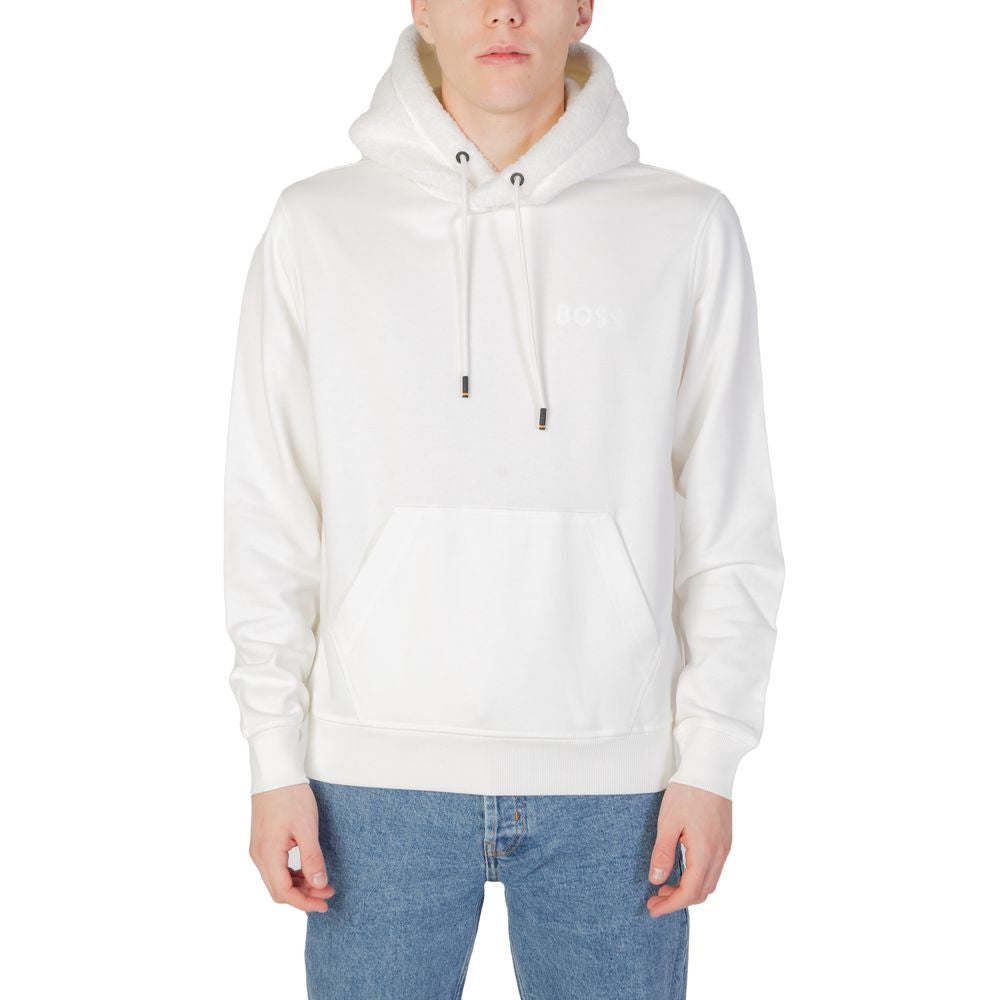 Sweat à capuche en coton crème Hugo Boss