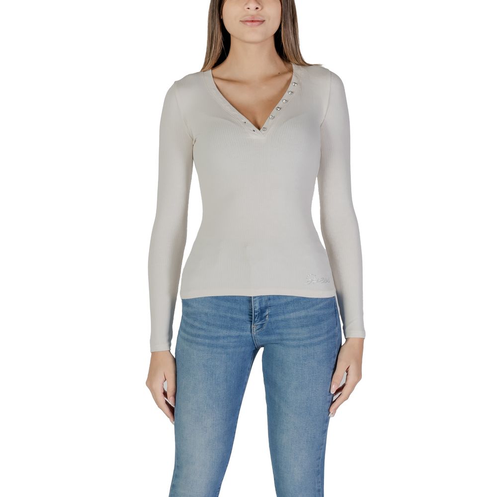 Chemise à manches longues en viscose crème Guess