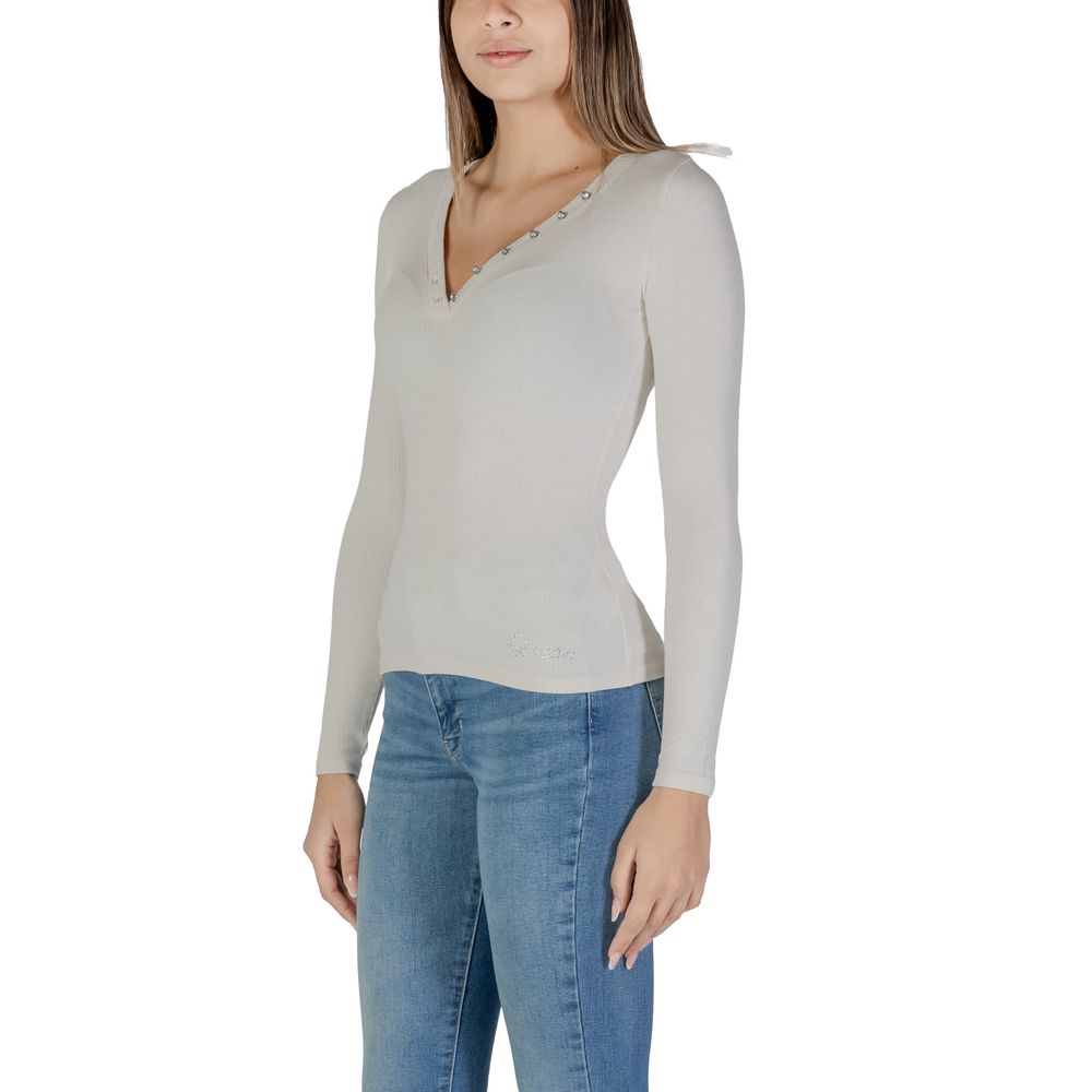 Chemise à manches longues en viscose crème Guess