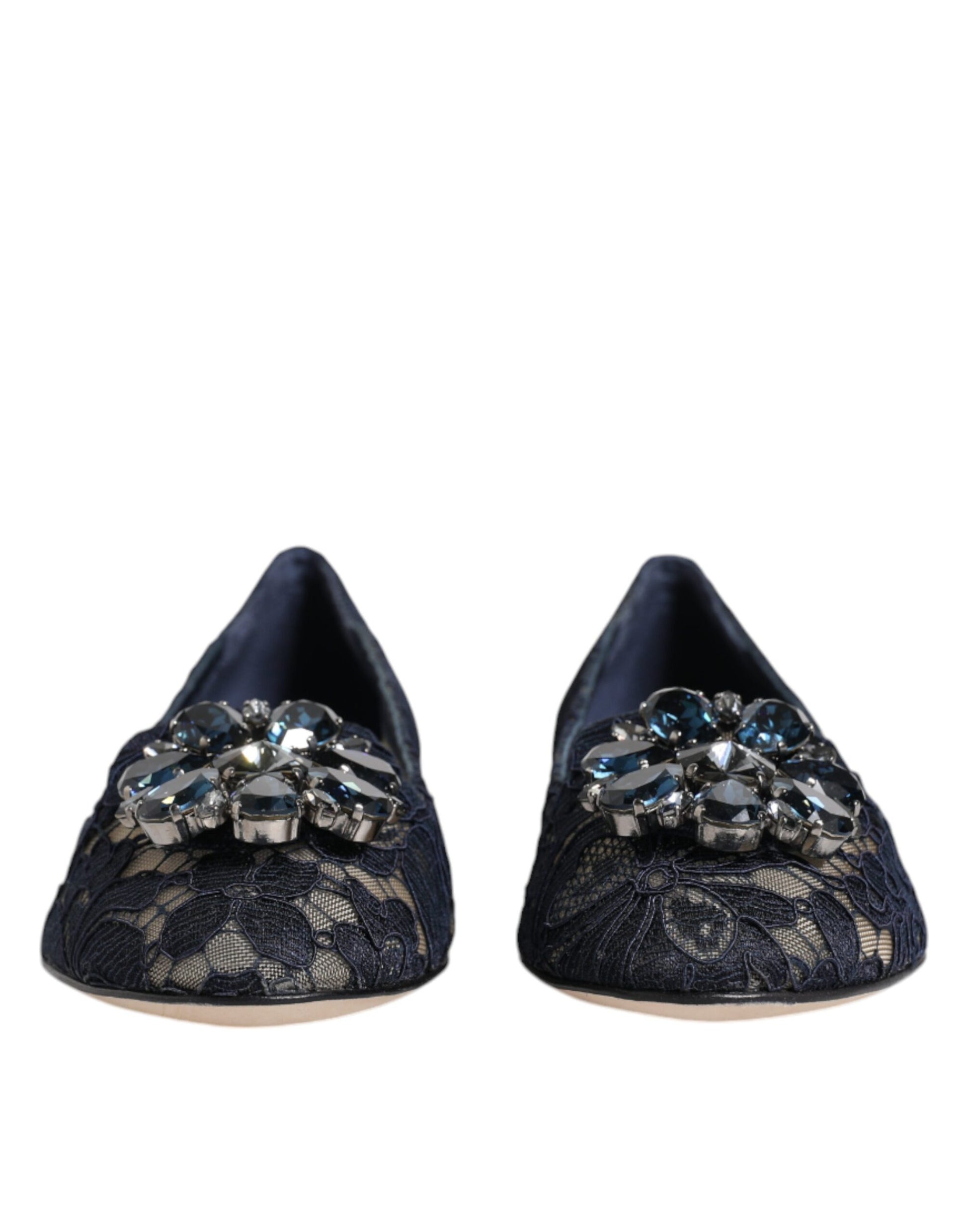 Chaussures plates Dolce &amp; Gabbana en dentelle bleue Taormina avec cristaux