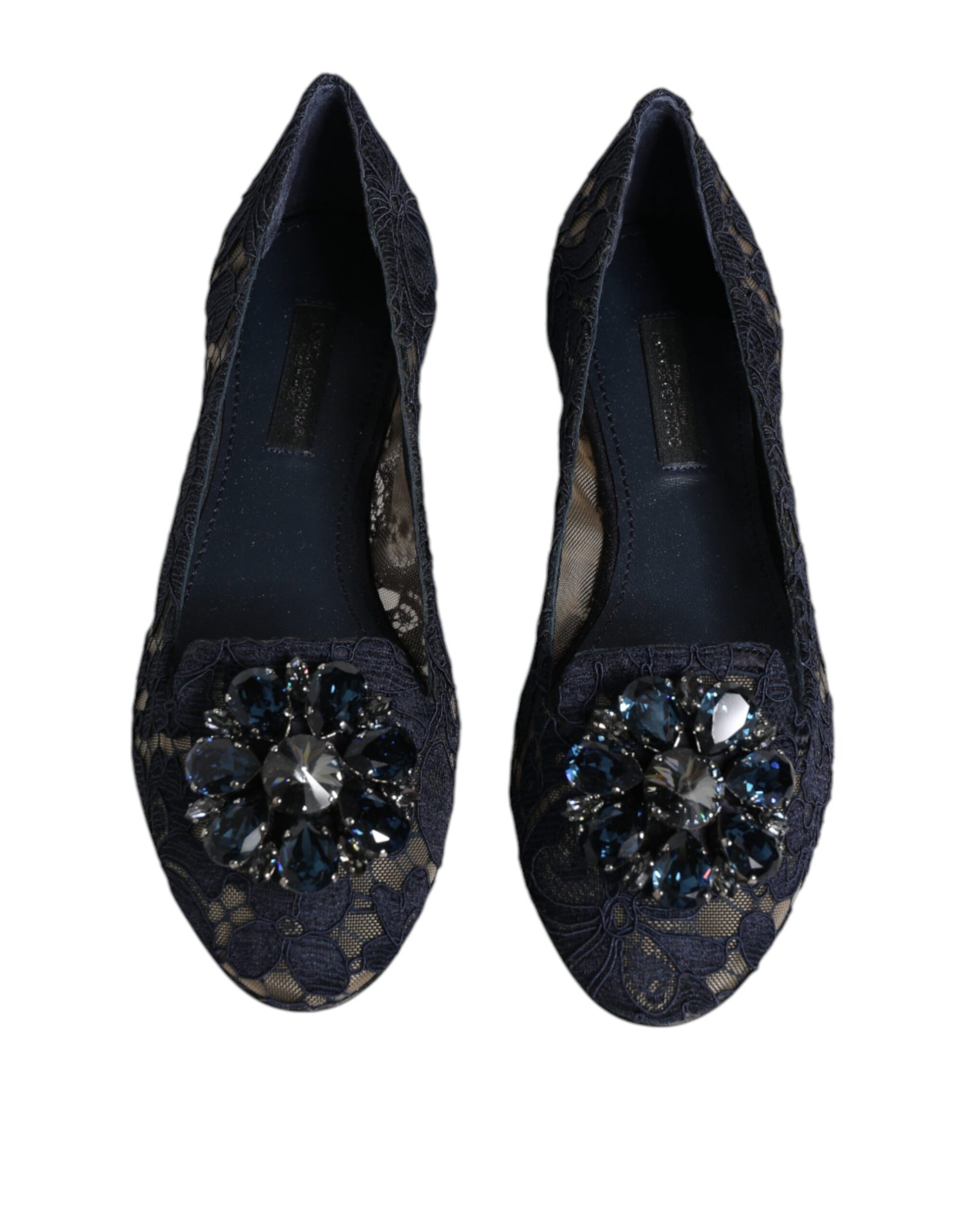 Chaussures plates Dolce &amp; Gabbana en dentelle bleue Taormina avec cristaux