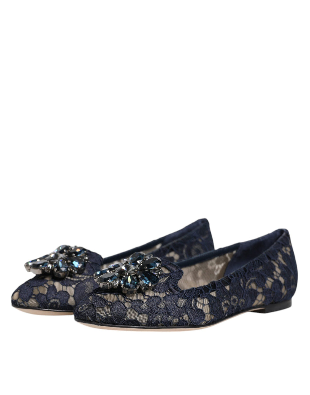 Chaussures plates Dolce &amp; Gabbana en dentelle bleue Taormina avec cristaux