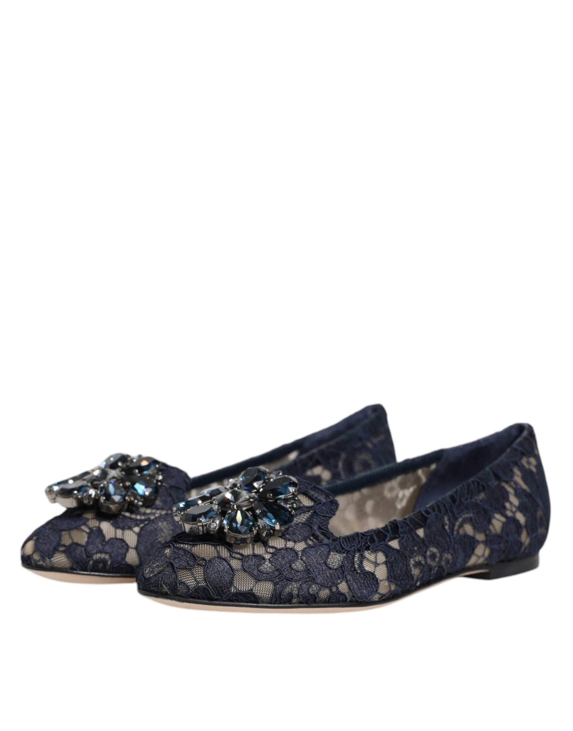 Chaussures plates Dolce &amp; Gabbana en dentelle bleue Taormina avec cristaux