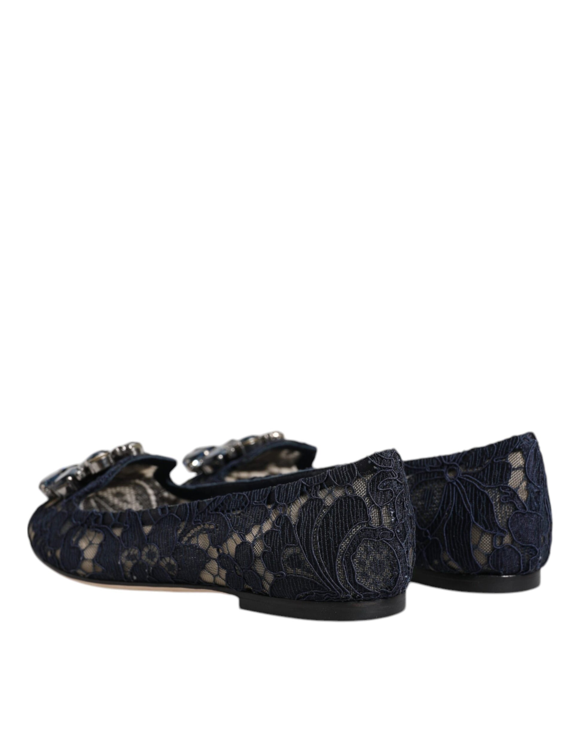 Chaussures plates Dolce &amp; Gabbana en dentelle bleue Taormina avec cristaux