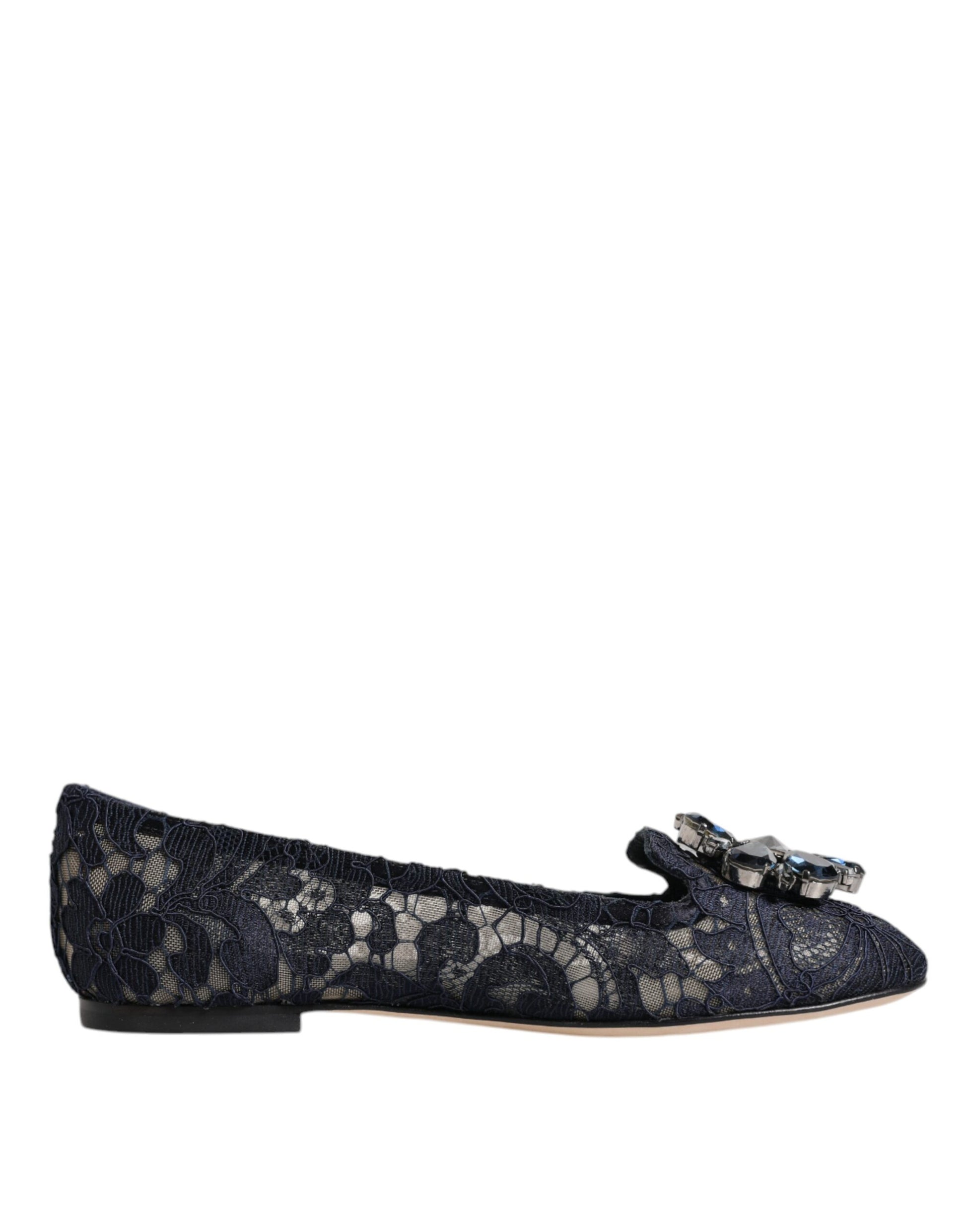 Chaussures plates Dolce &amp; Gabbana en dentelle bleue Taormina avec cristaux