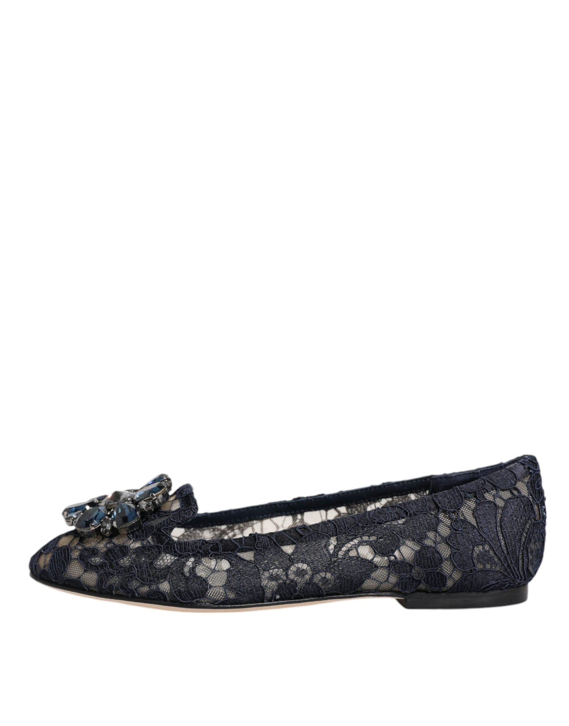 Chaussures plates Dolce &amp; Gabbana en dentelle bleue Taormina avec cristaux