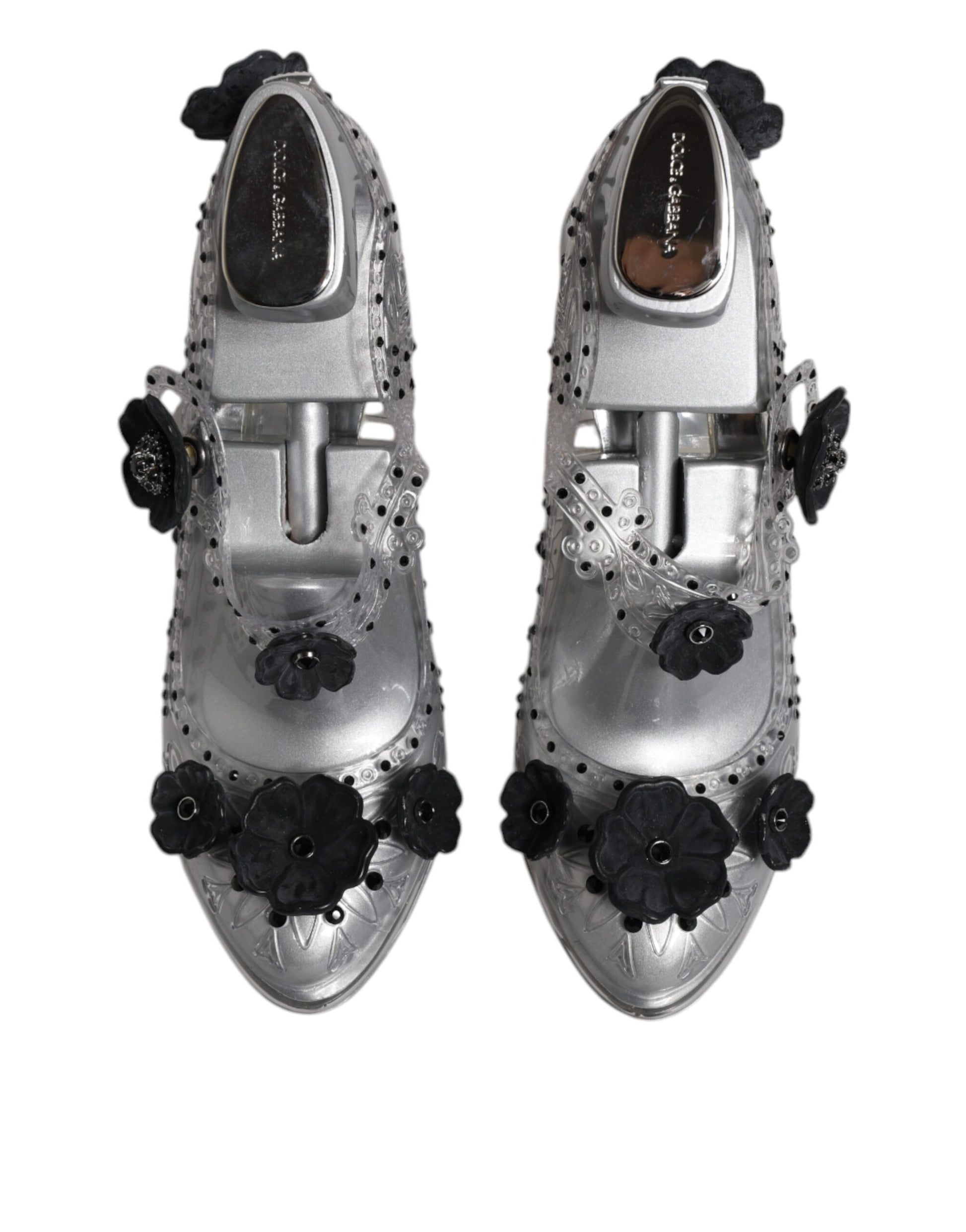 Chaussures à talons Dolce &amp; Gabbana CINDERELLA transparentes à fleurs et cristaux
