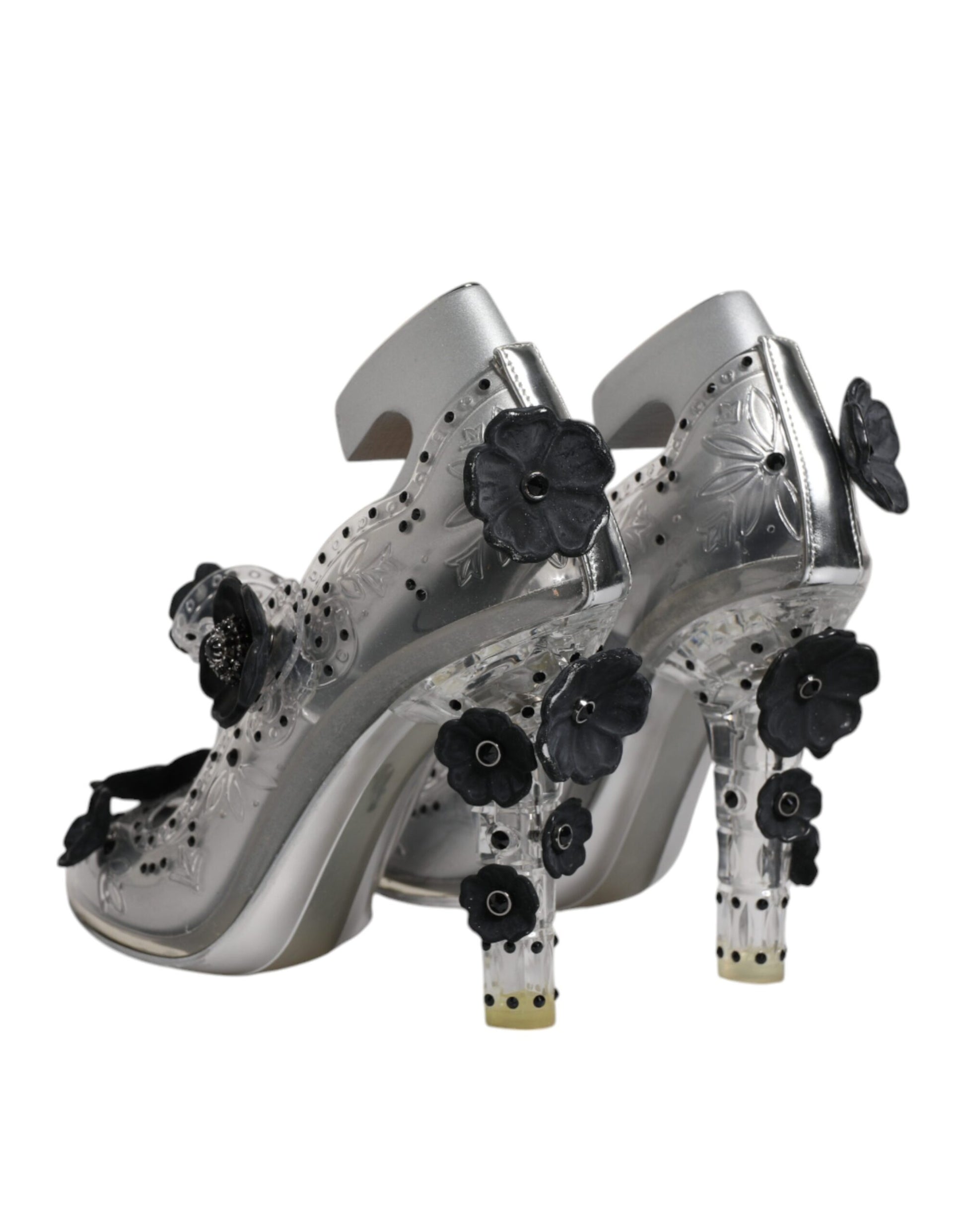 Chaussures à talons Dolce &amp; Gabbana CINDERELLA transparentes à fleurs et cristaux