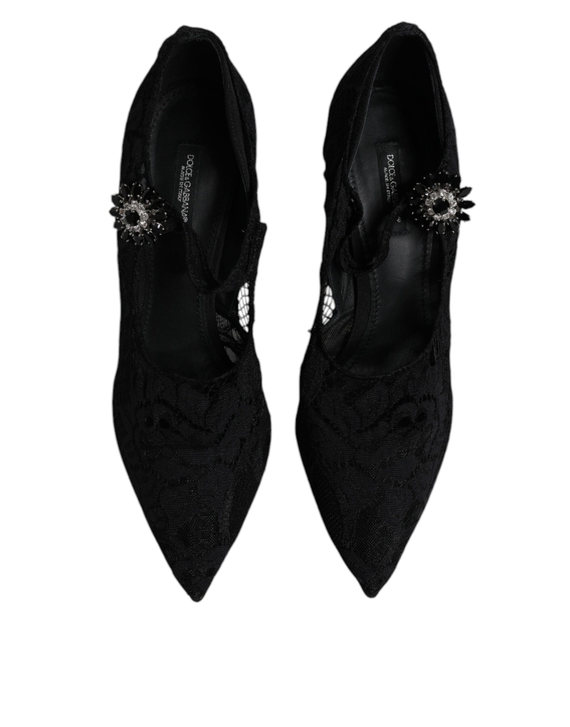 Escarpins Mary Jane en dentelle noire et cristaux Dolce &amp; Gabbana